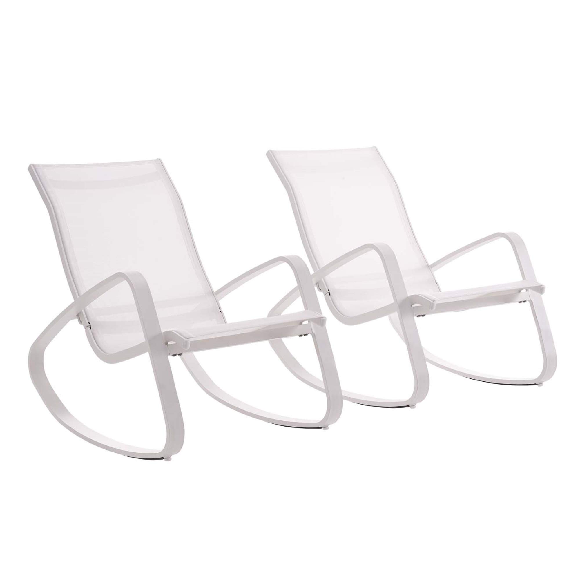 Modern Outdoor Rocking Lounge Chair Set of 2 - All-Weather Textilene Mesh Sling Patio Furniture for Backyard, Poolside & Garden Relaxation - White