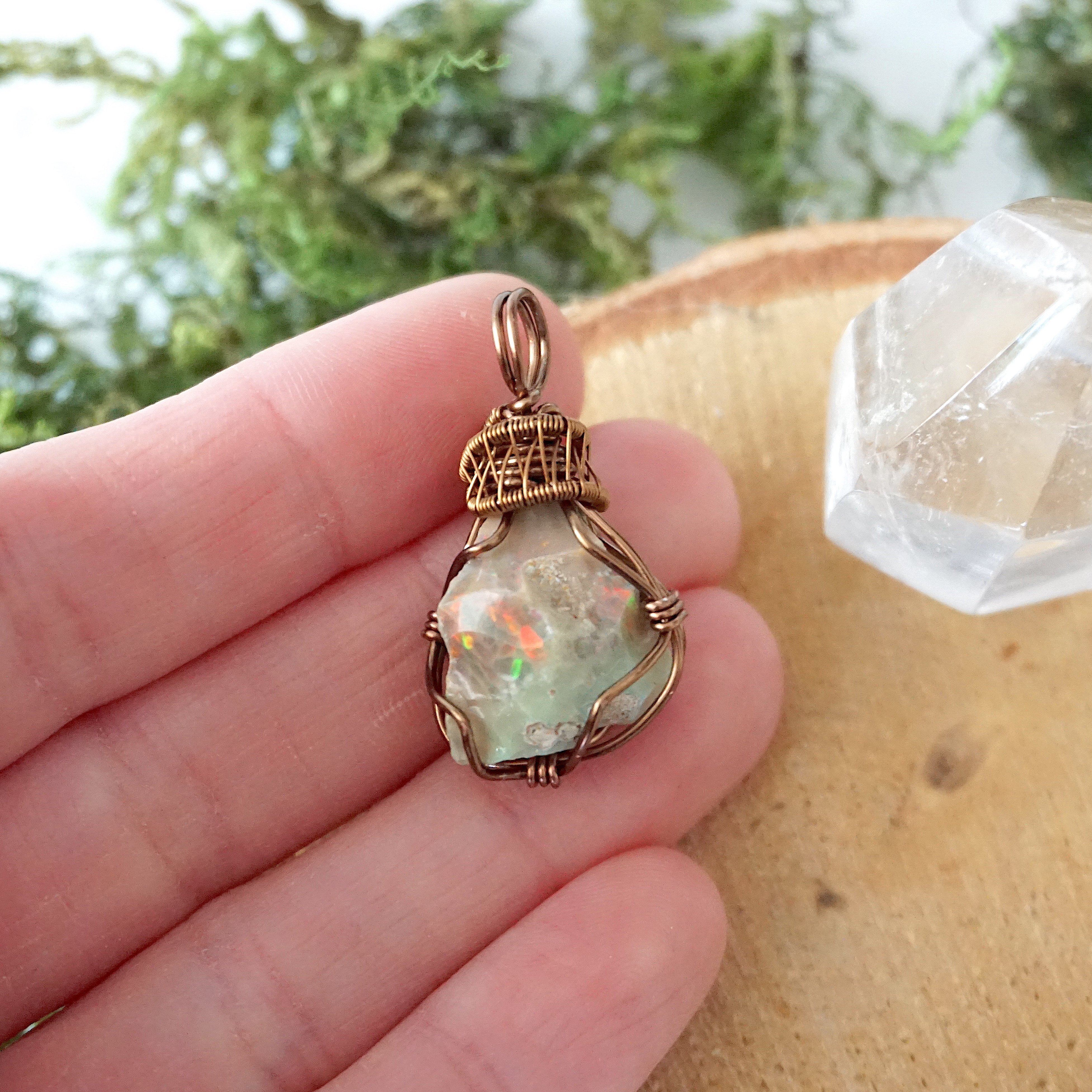 Antique Bronze Fire Opal Pendant Necklace for Women - Elegant Handmade Jewelry Gift for Birthday, Anniversary & Special Occasions