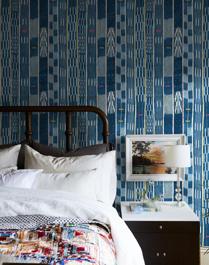 Chris Benz Large Madison Stripe Wallpaper - Indigo Blue Peel and Stick Removable Wallpaper for Living Room, Bedroom, Nursery Decor