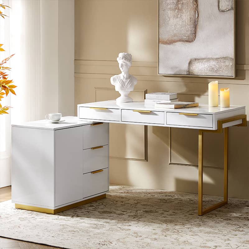 Helena Modern Writing Desk with Storage Drawers & Built-in Cable Management - Perfect for Home Office, Study Room & Small Spaces