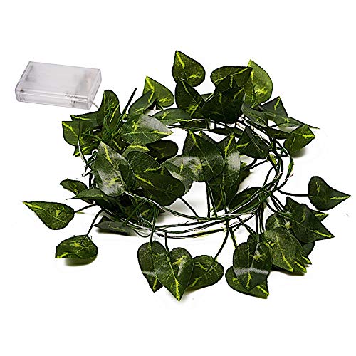 7ft Green Leaf Fairy Lights Battery Operated LED Garland - Wedding, Party & Event Decorations, Home Centerpiece Decor for Indoor/Outdoor Use