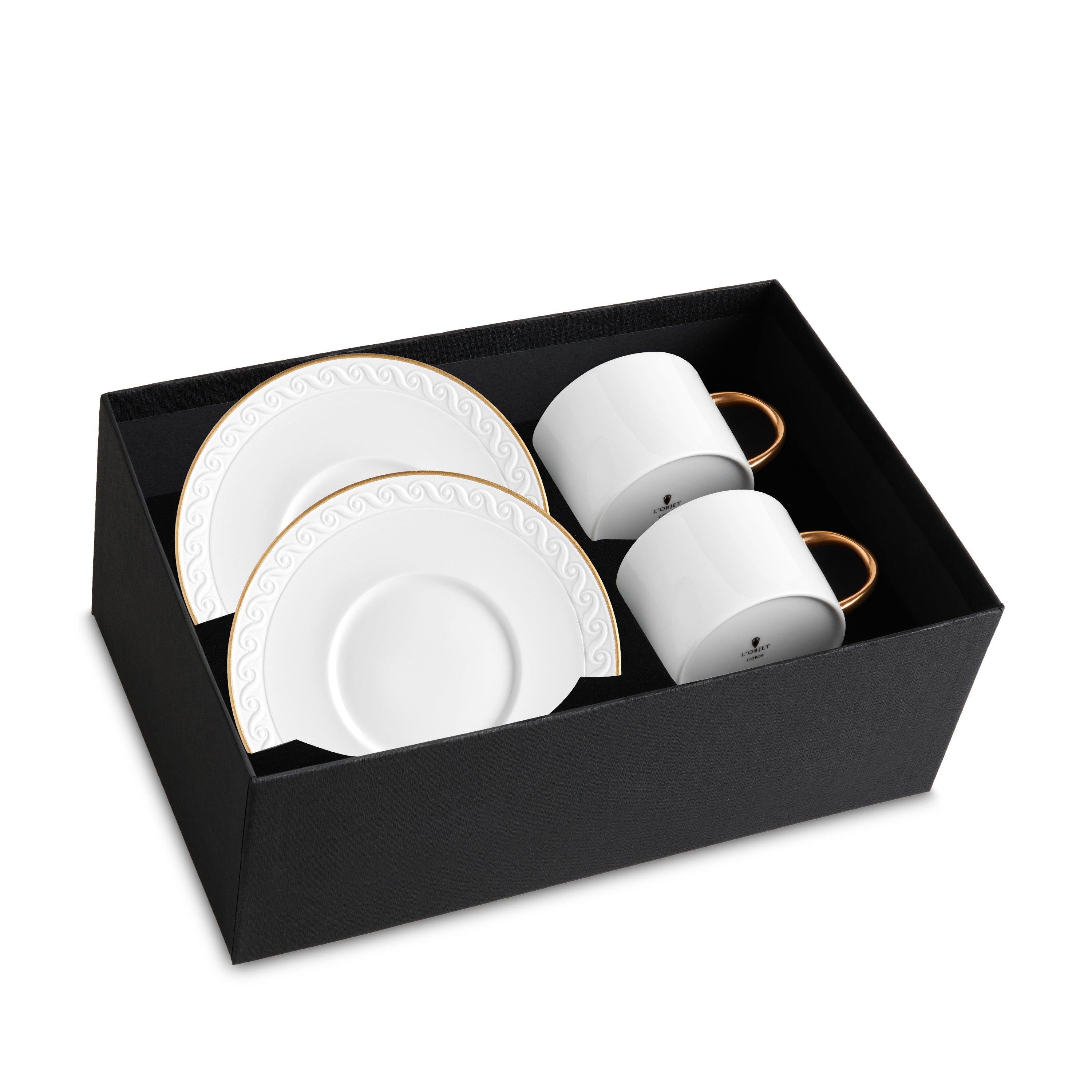 Premium Neptune Tea Cup and Saucer Set of 2 - Elegant Porcelain Tea Cups with Gold Trim - Perfect for Afternoon Tea, Bridal Showers & Gift Giving