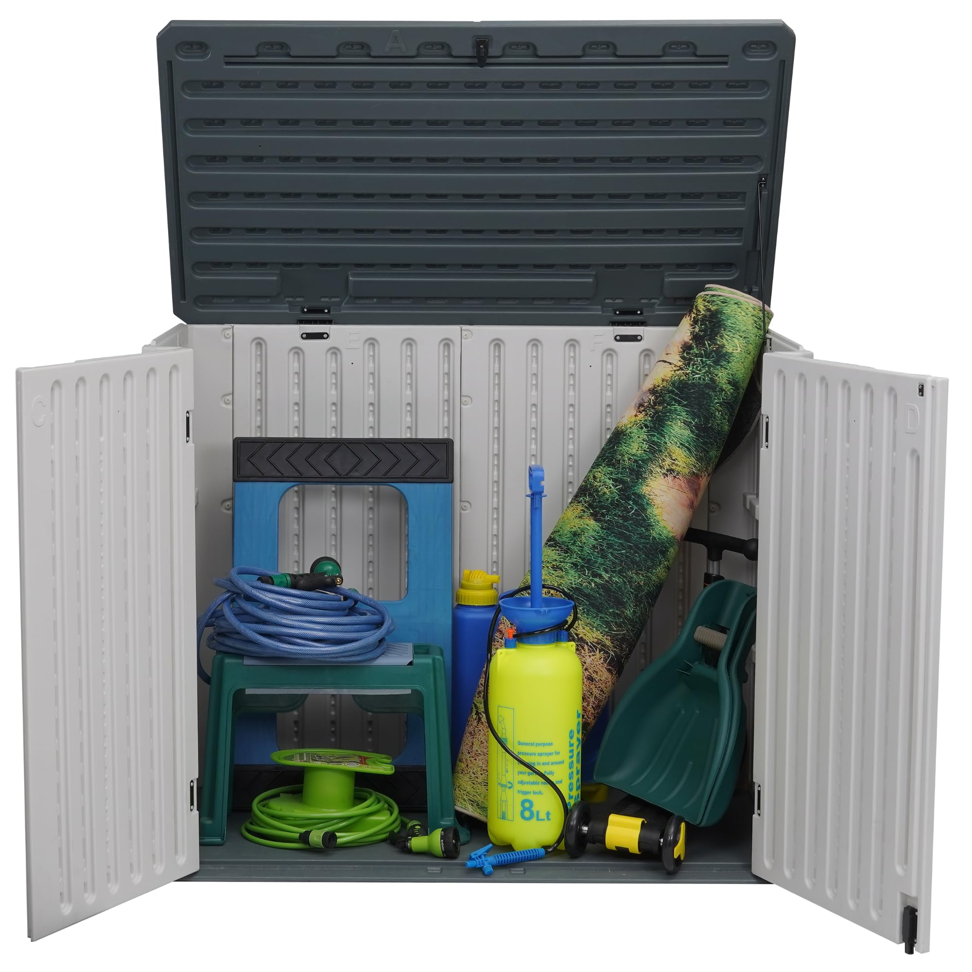 47 Cuft Horizontal Resin Storage Shed - Waterproof Outdoor Plastic Garden Tool Cabinet (4.5 x 2.8 ft) for Lawn Mowers, Yard Equipment & Backyard Storage - Perfect for Patio, Garage & Garden Organization (White)