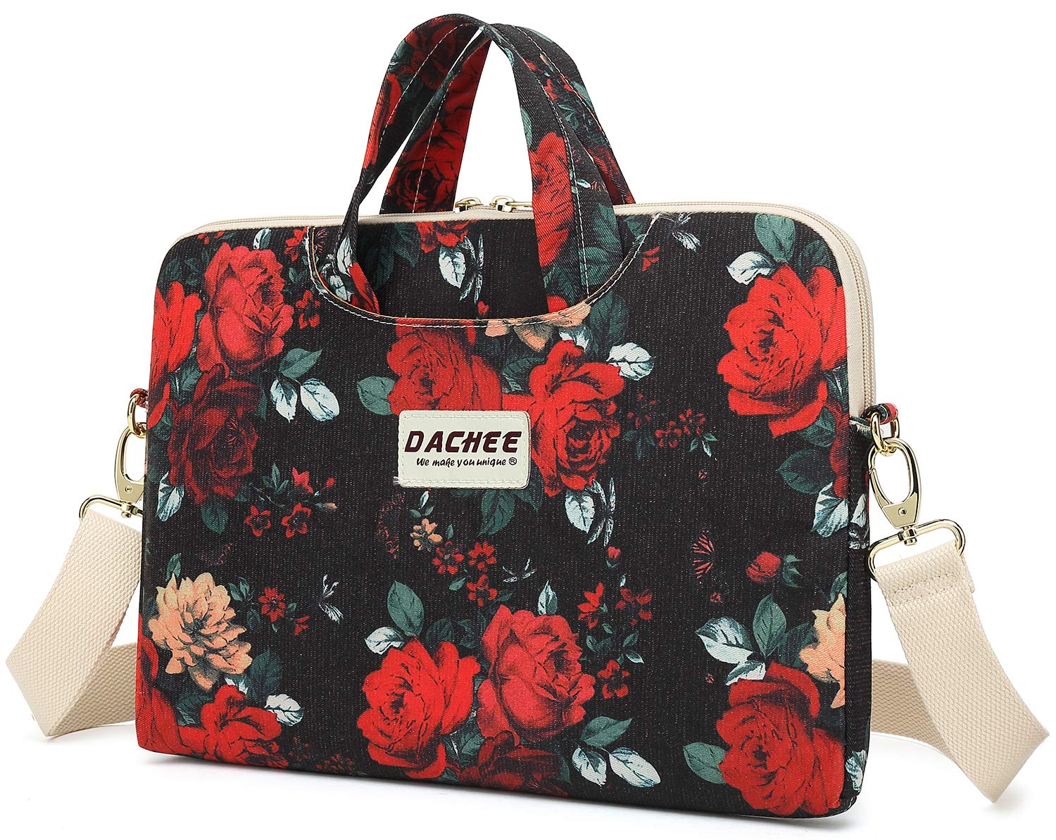 Waterproof Red Rose Pattern Laptop Shoulder Bag for 12-13 Inch MacBook & Notebook - Stylish Messenger Case for Work, School & Travel