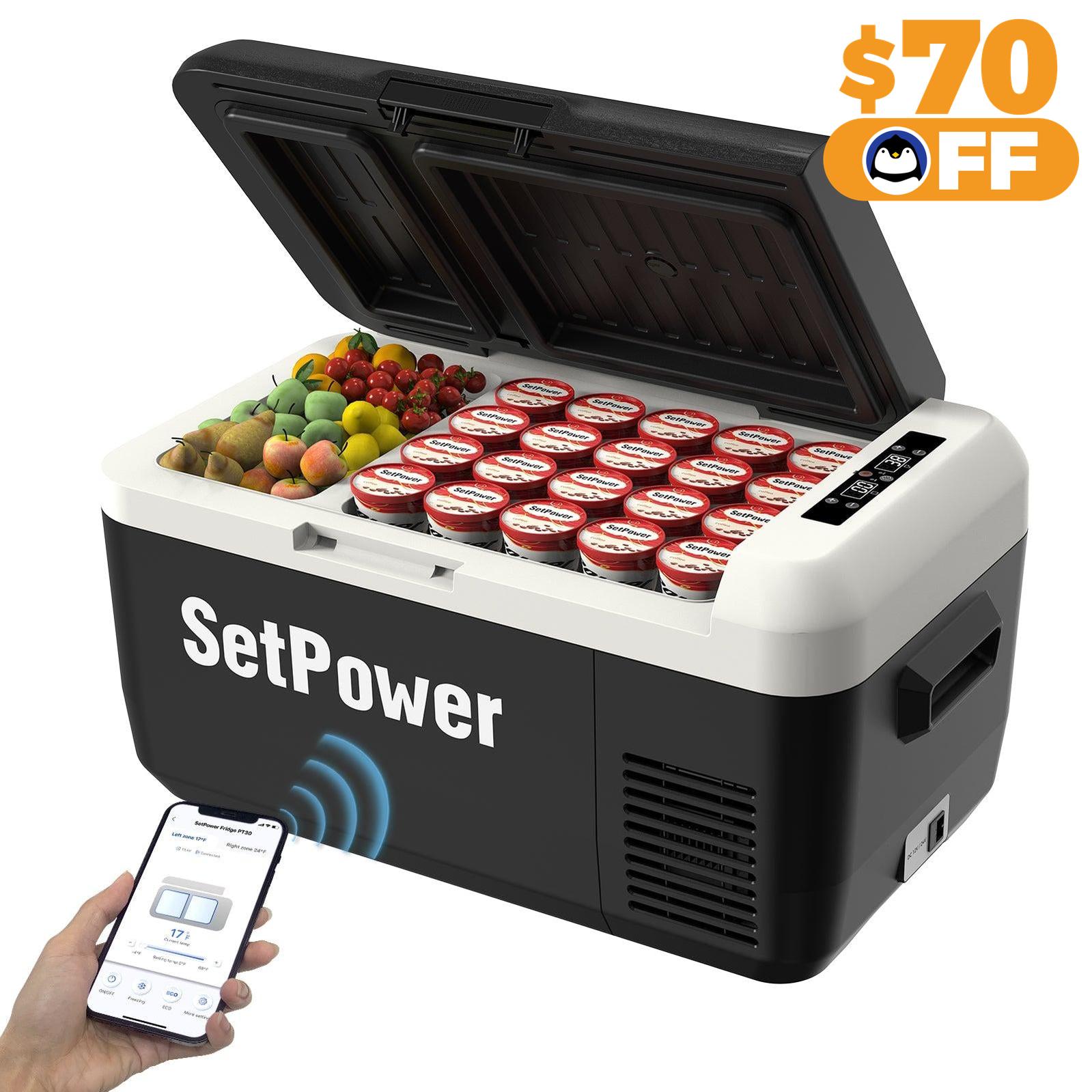 Setpower PT30 32Qt 12V Car Refrigerator Freezer with Dual Zone - Portable Mini Fridge for Camping, Road Trips & Outdoor Adventures