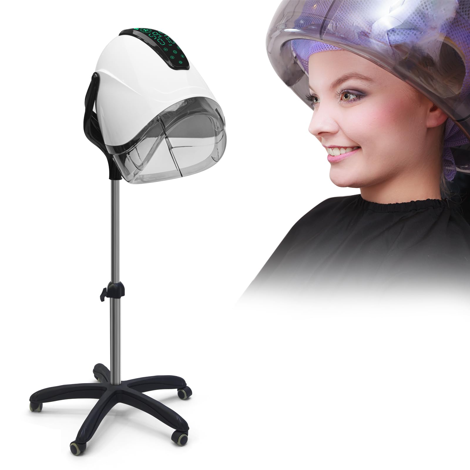 Professional 1000W Ionic Hair Dryer with Hood - Salon-Grade Hair Drying Machine for Home & Professional Use | Adjustable Temperature & Timer | Elitzia ET1717W White (5-Leg Stand with Smart Control) - Perfect for Salons, Home Styling & Quick Drying