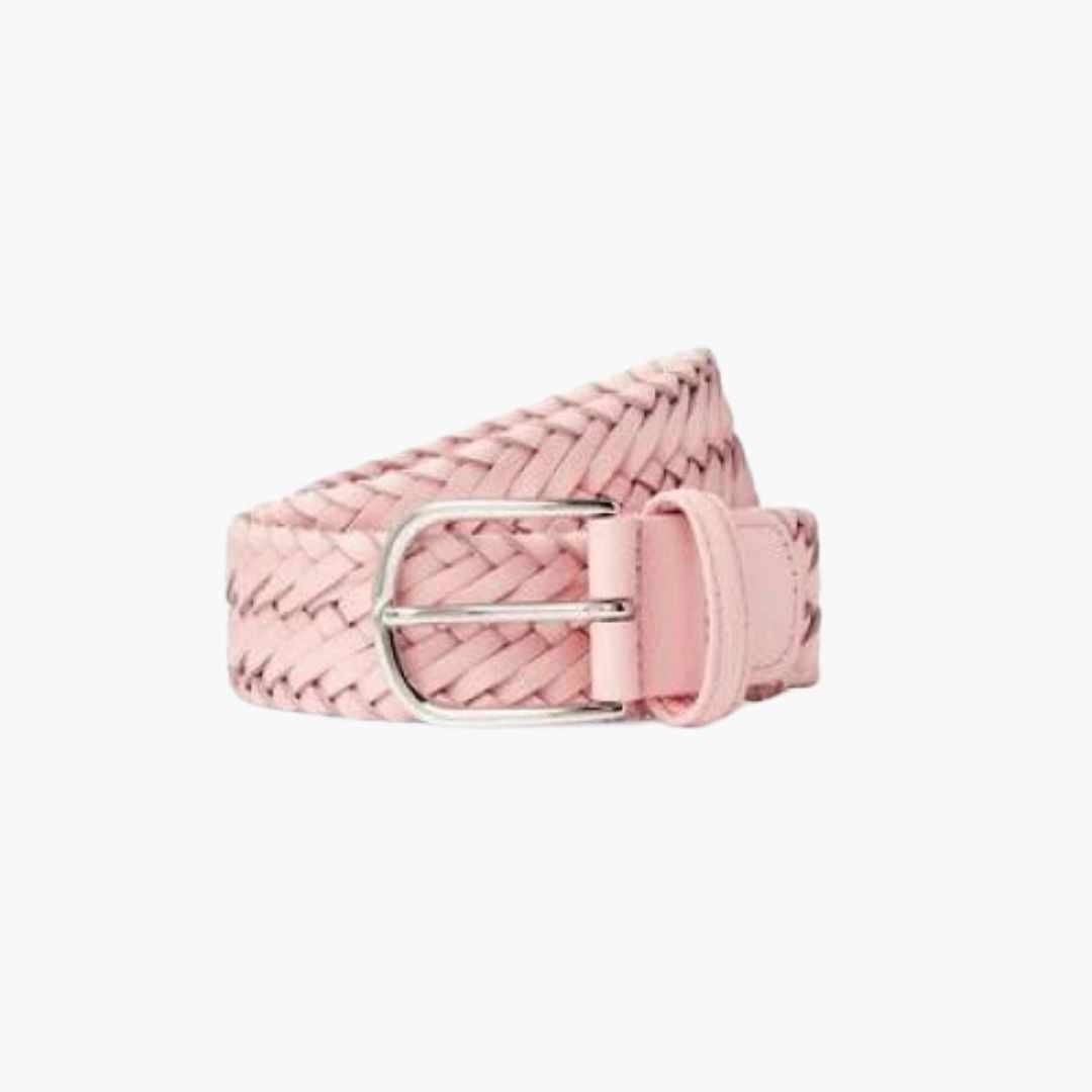 3.5cm Genuine Leather Woven Belt for Women - Adjustable Waist Strap in Soft Pink | Perfect for Jeans, Dresses & Casual Outfits