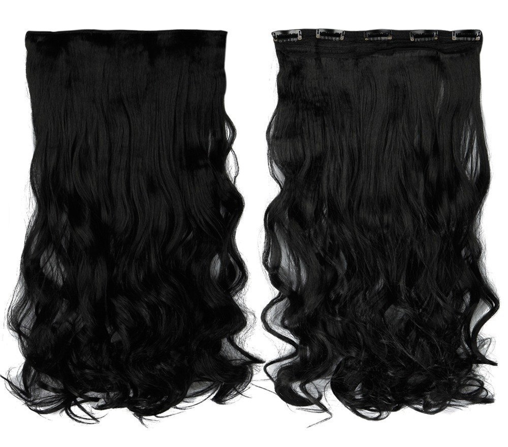 AASA Clip-In Curly Synthetic Hair Extensions with 5 Clips for Women - Natural Black Synthetic Fiber Hairpiece for Women & Girls (M-9) | Perfect for Parties, Weddings & Daily Styling