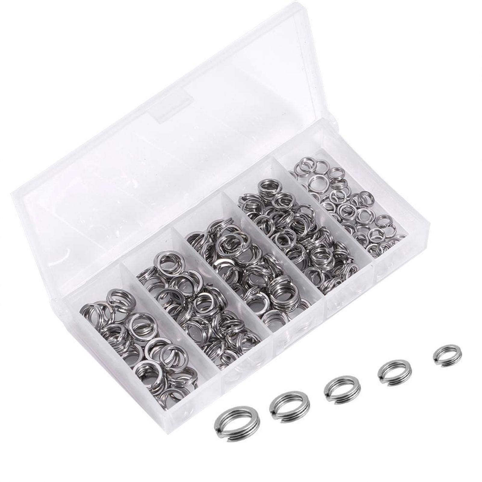 **Niiyen Stainless Steel Split Rings for Fishing - 200PCS 5 Sizes Heavy Duty Lure Connectors - Durable Fishing Tackle Accessories for Saltwater & Freshwater Angling**    *(Use Case: Perfect for attaching lures, hooks, and swivels to your fishing line, ideal for both saltwater and freshwater fishing adventures.)*