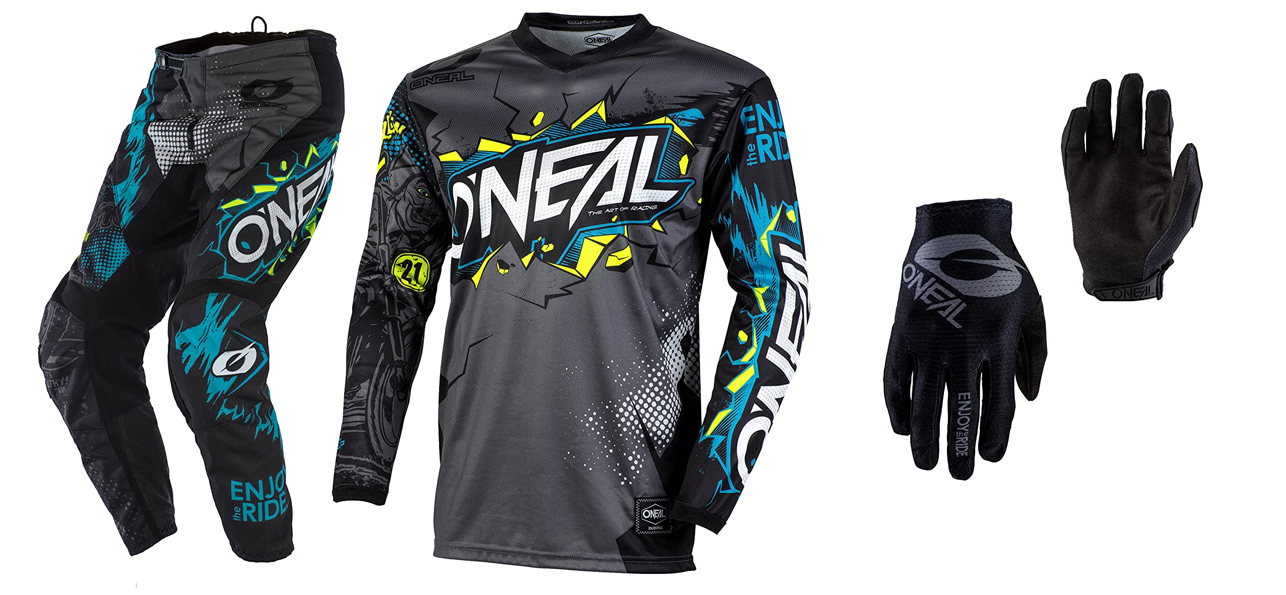 O'Neal Element Villain Jersey Pant Gloves Combo - Motocross Racing Gear Set for Dirt Bike & ATV Riders - Perfect for Off-Road Adventures & MX Competitions
