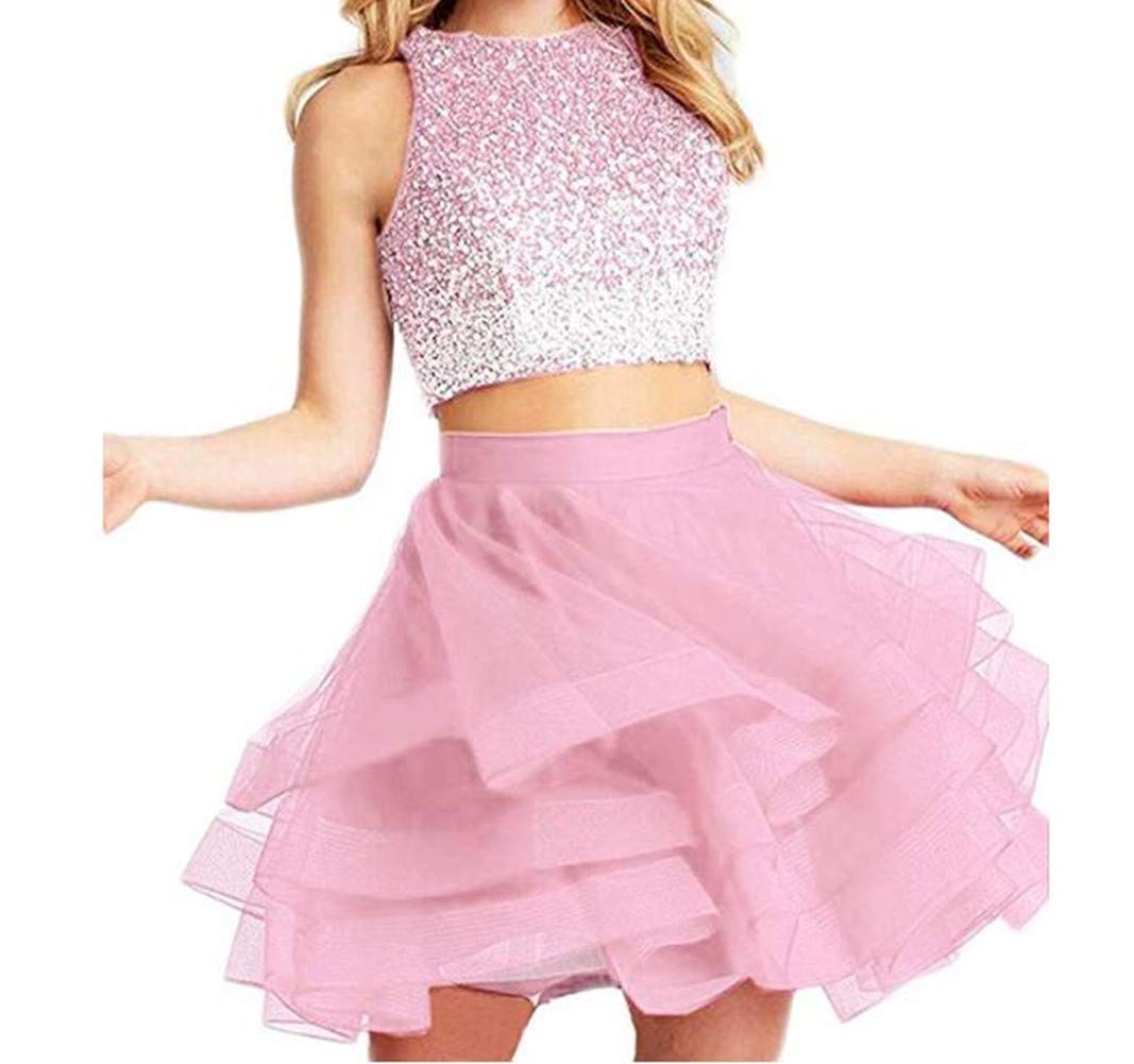 Emanni Women's Two Piece Short Homecoming Dress - Tulle Ball Gown Prom Dress with Beaded Details for Party, Dance, and Special Occasions
