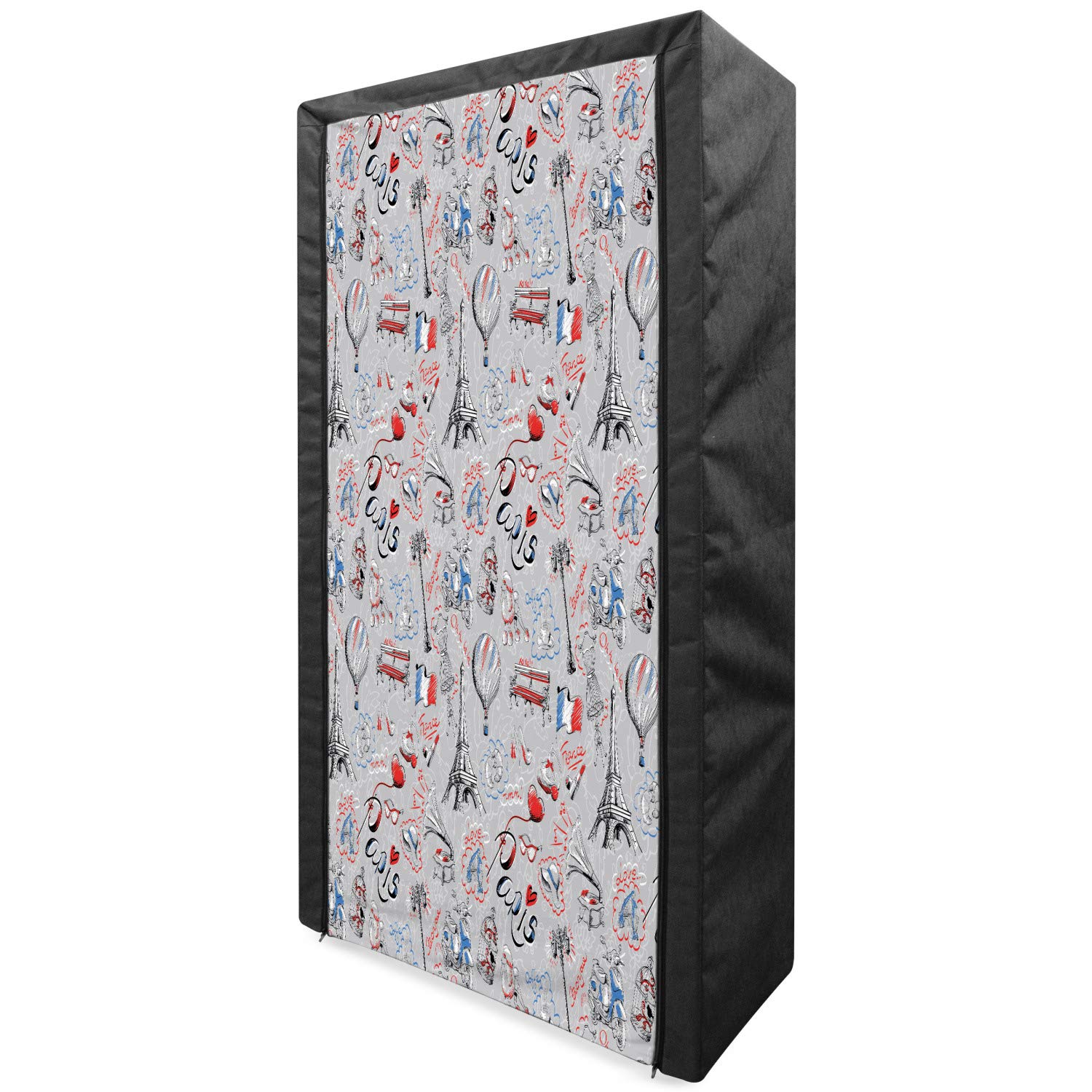 Ambesonne Paris Themed Portable Fabric Wardrobe - French Flag, Eiffel Tower & Croissant Design, 33.5