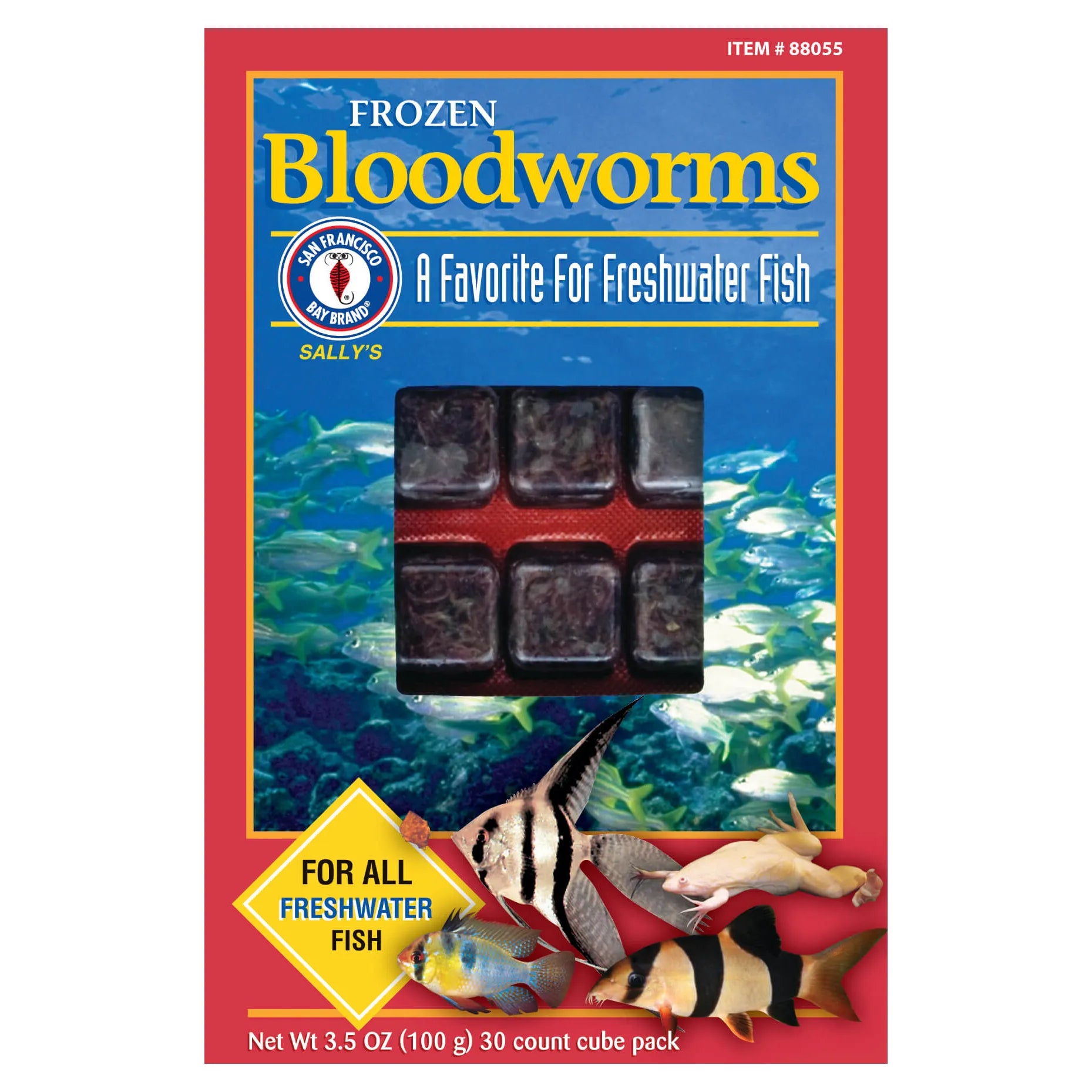 San Francisco Bay Brand Premium Frozen Bloodworms - 30 Cubes (3.5oz) for Tropical Fish, Betta, Goldfish & Aquatic Pets - Ideal for Feeding & Nutrition