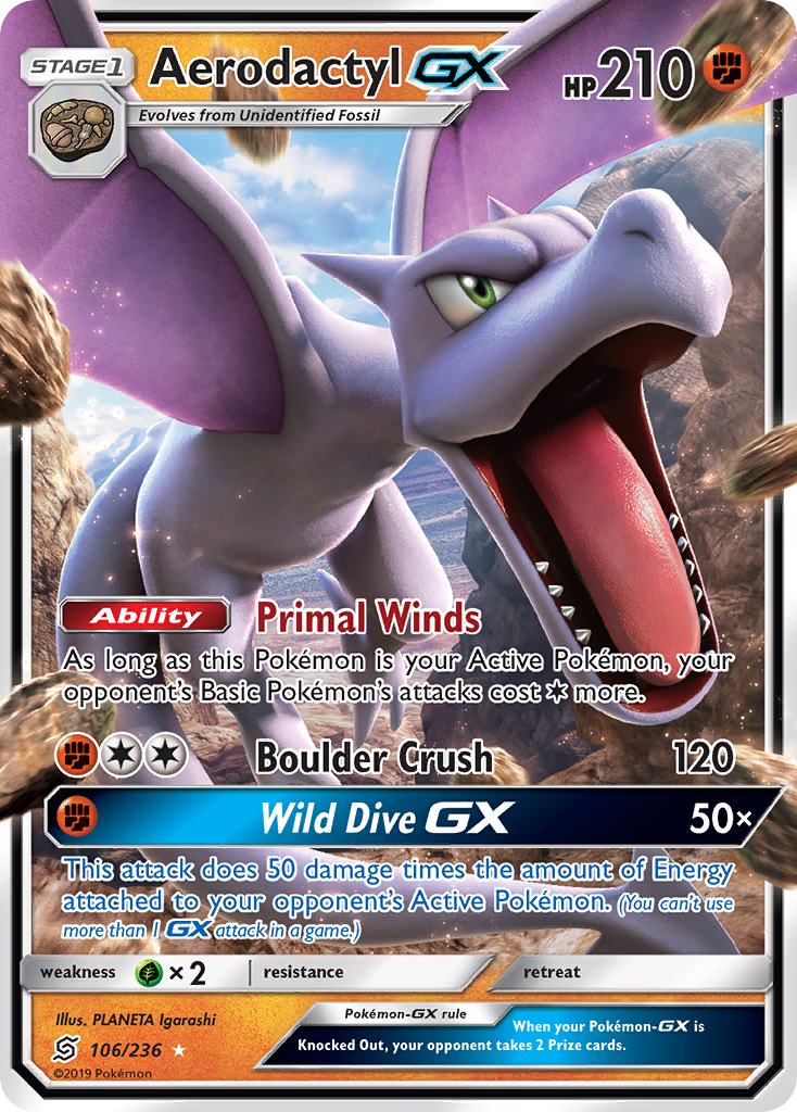Aerodactyl GX 106/236 Pokemon Trading Card Game - Ultra Rare Collectible Card for Battles & Deck Building