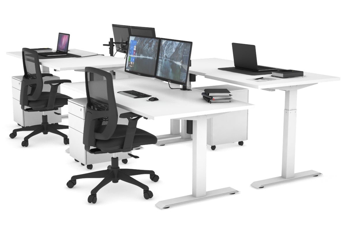 Just Right Height Adjustable 4-Person Workbench | 1400L x 800W Office Desk with Cable Management | Perfect for Team Collaboration & Computer Workstations