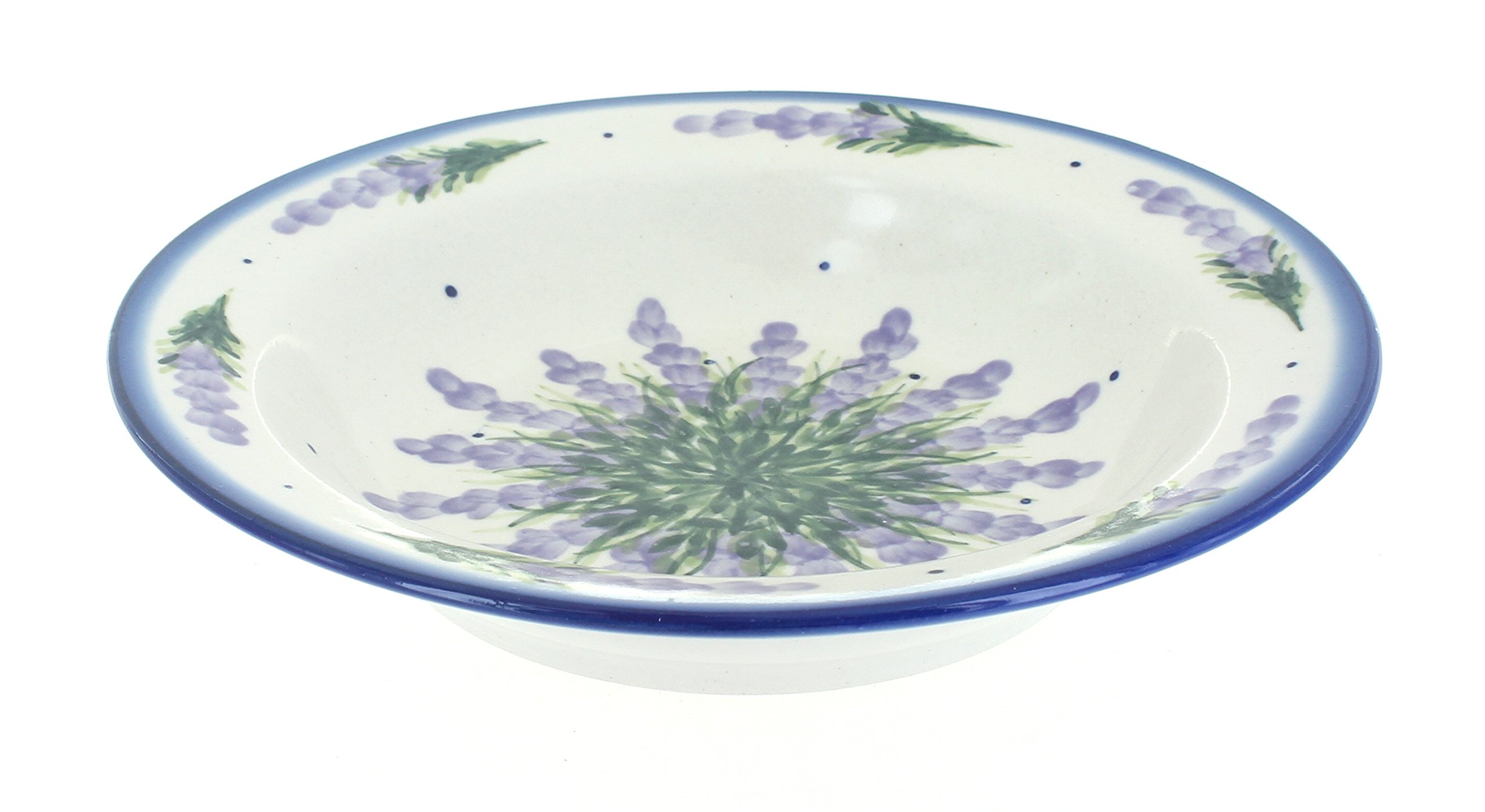 Handmade Blue Rose Polish Pottery Lavender Fields Soup Plate with Decorative Rim - Perfect for Elegant Dining, Soup Bowls, and Home Decor