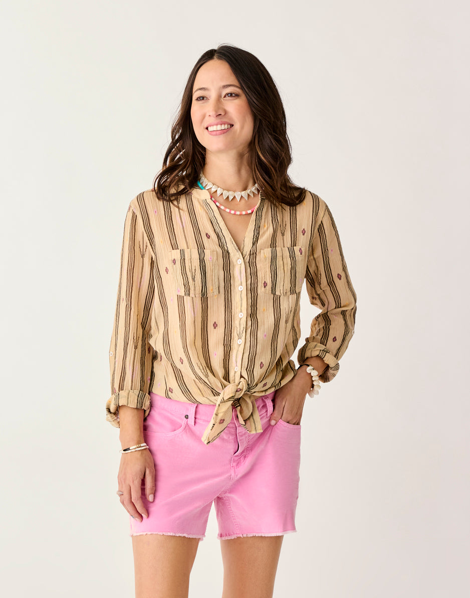 Dylan Gauze Tunic Top - Breathable Rum Stripe Summer Blouse for Women | Beach Cover-Up, Vacation Outfit, Boho Chic Style