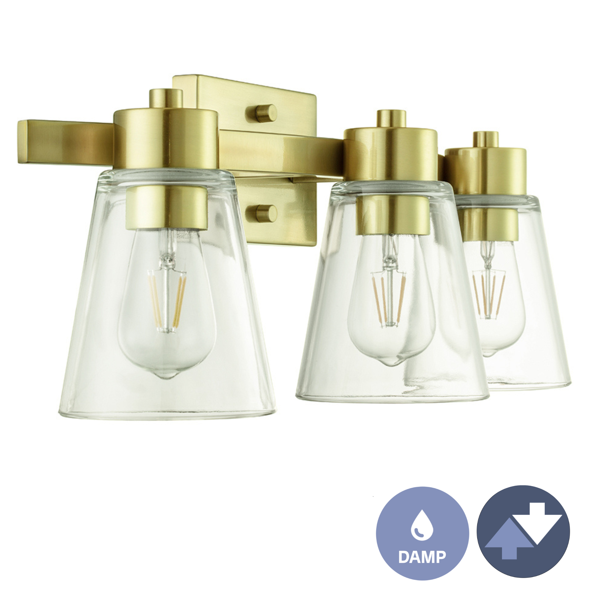 Fairendale 3-Light Vanity Light Fixture with Clear Glass Shades in Soft Gold Finish - Perfect for Bathroom, Bedroom, and Dressing Room Lighting