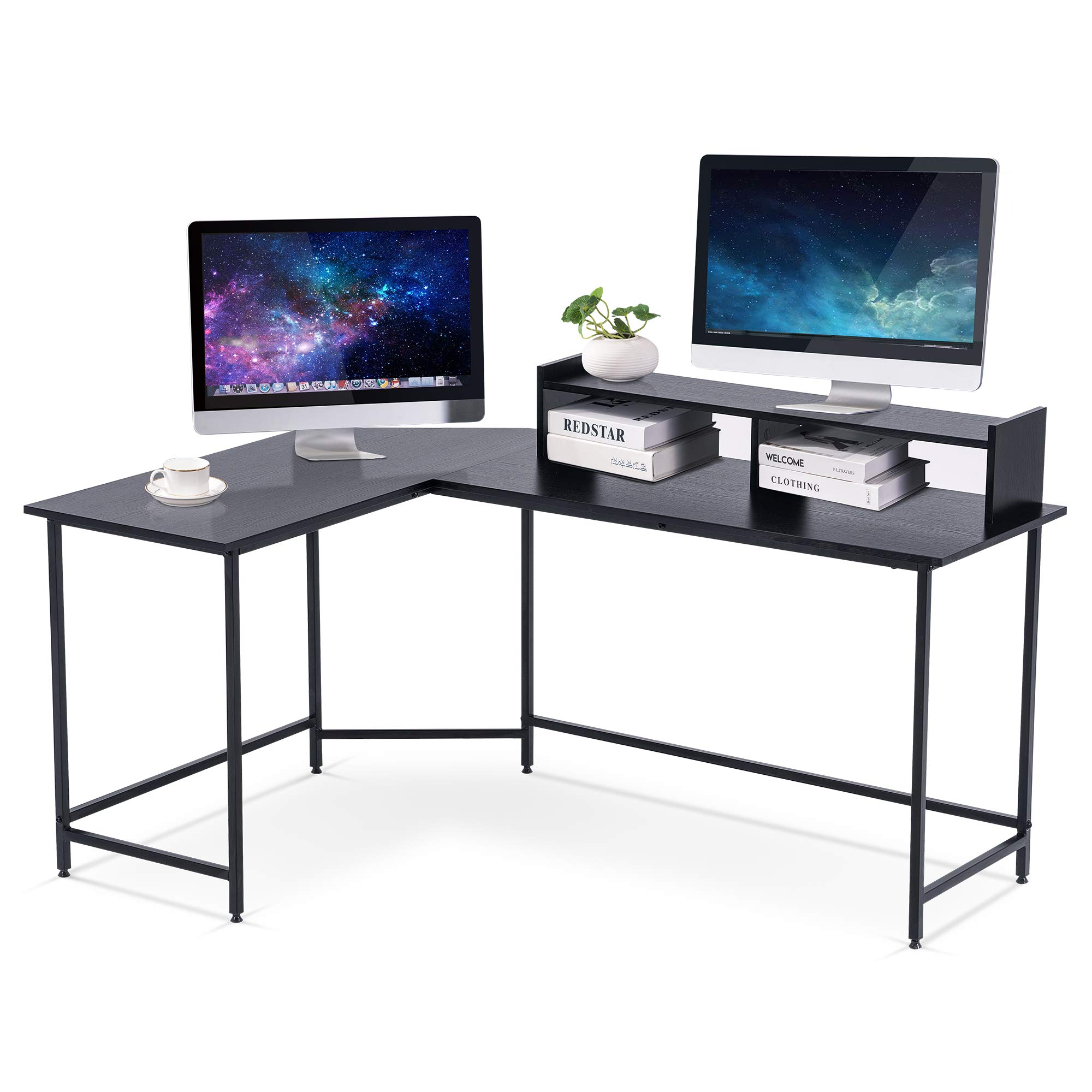 **ivinta L-Shaped Gaming Desk - Modern Reversible Computer Desk with Monitor Stand for Small Spaces, Home Office & Corner Workstation - Perfect for Living Room, Bedroom & Gaming Setup (Model 6404)**