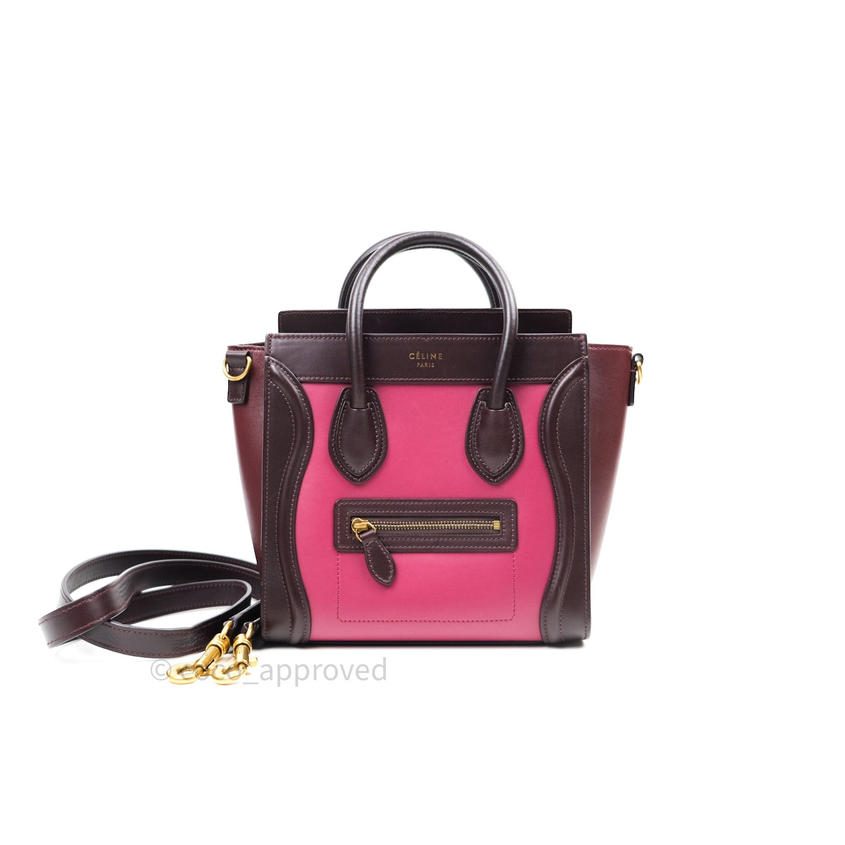 Celine Nano Luggage Tote Bag in Tri-Color Dark Red, Pink & Brown - Perfect for Work, Travel & Everyday Use