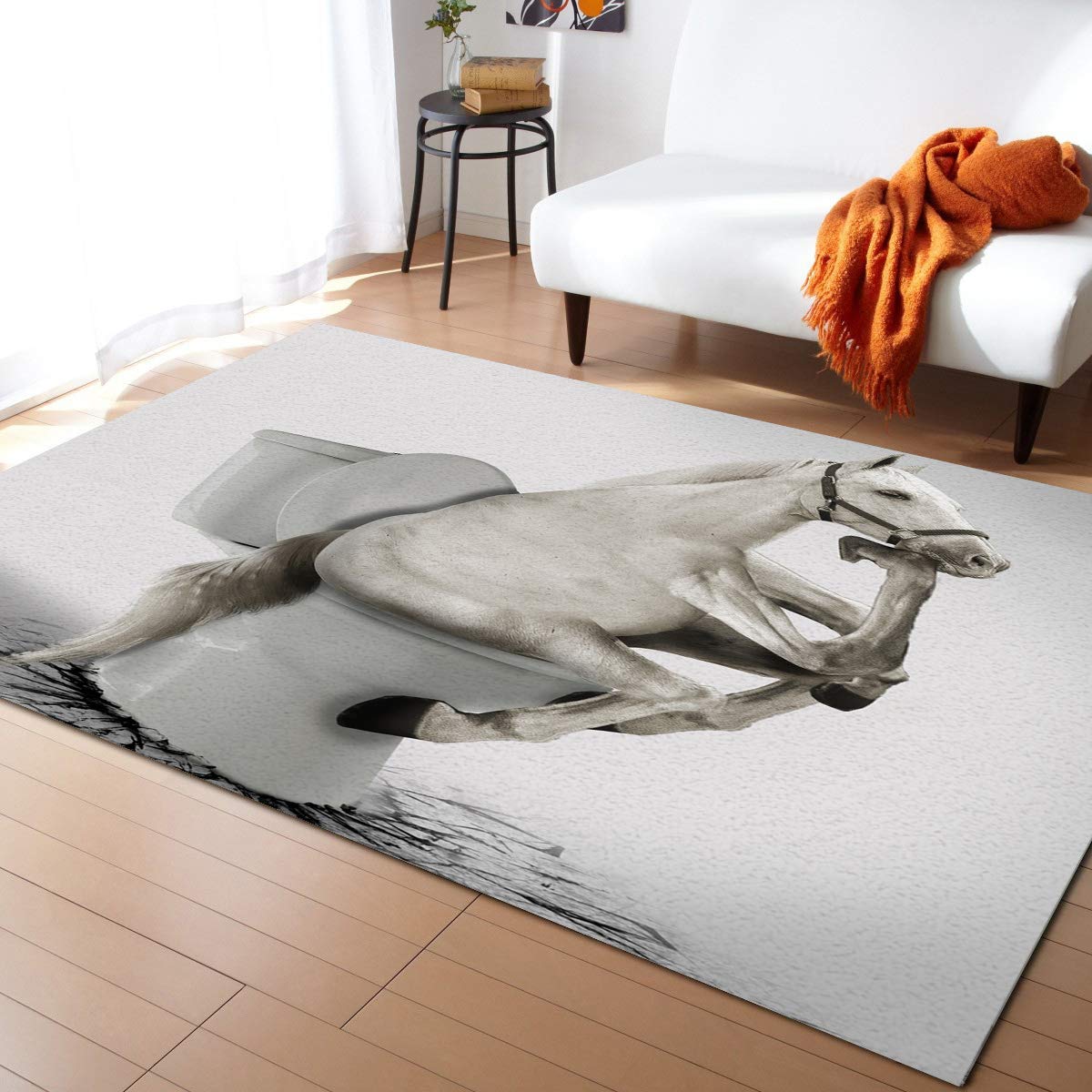 Non-Slip 5' x 8' Funny Horse Print Area Rug - Waterproof Indoor Floor Mat for Living Room, Bedroom, or Bathroom - Anti-Fatigue Comfort Carpet with Animal Design for Meditation Space