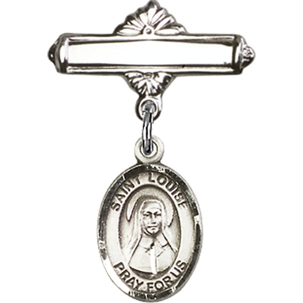 St. Louise de Marillac Sterling Silver Baby Badge Charm - 1 X 5/8 Inch Polished Pin for Christening Gifts & Catholic Jewelry Collections