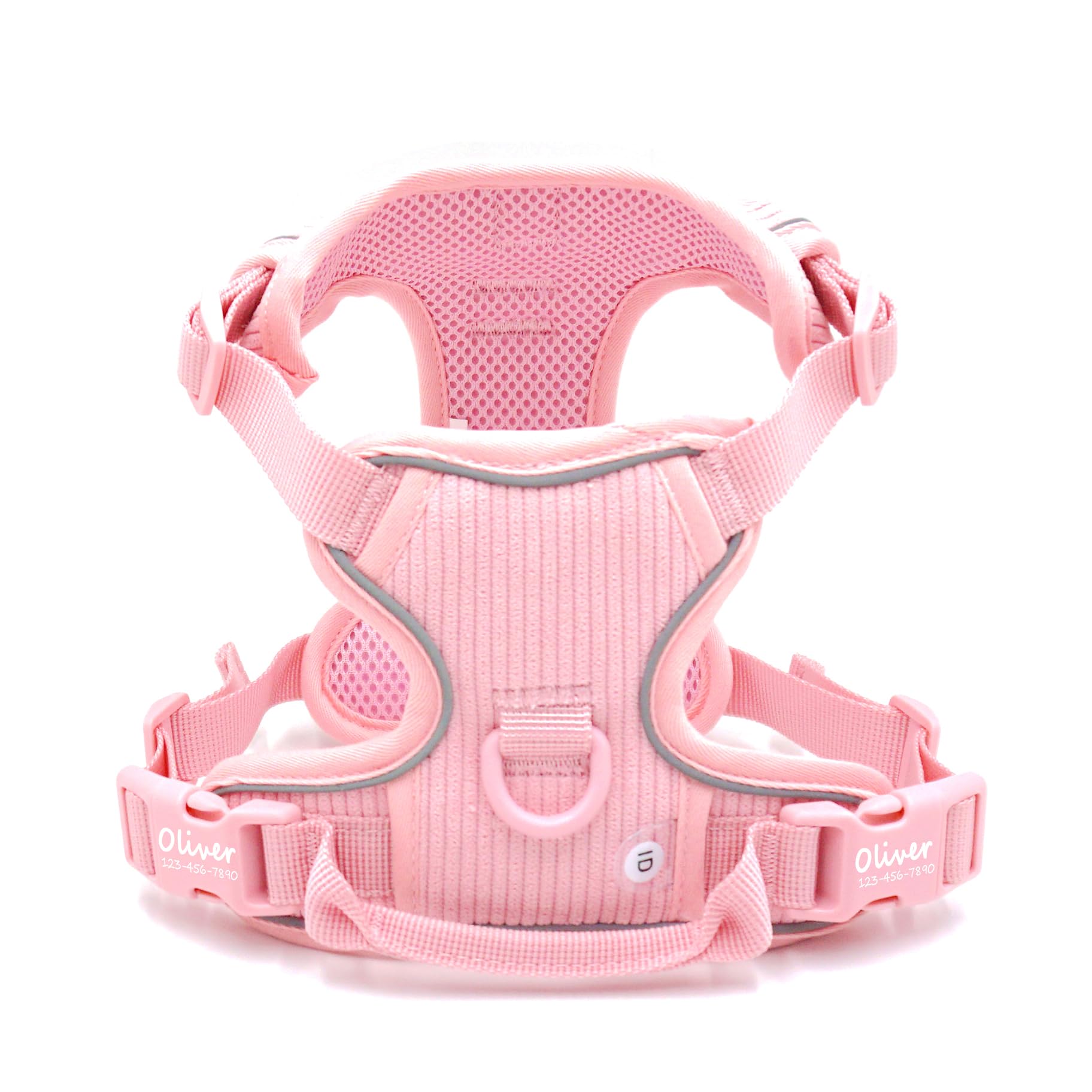 Custom Personalized Dog Harness & Leash Set with Name - Reflective No-Pull Adjustable Harness with Poop Bag Holder - Beige Gray Small Pink - Perfect for Walking, Training & Outdoor Adventures