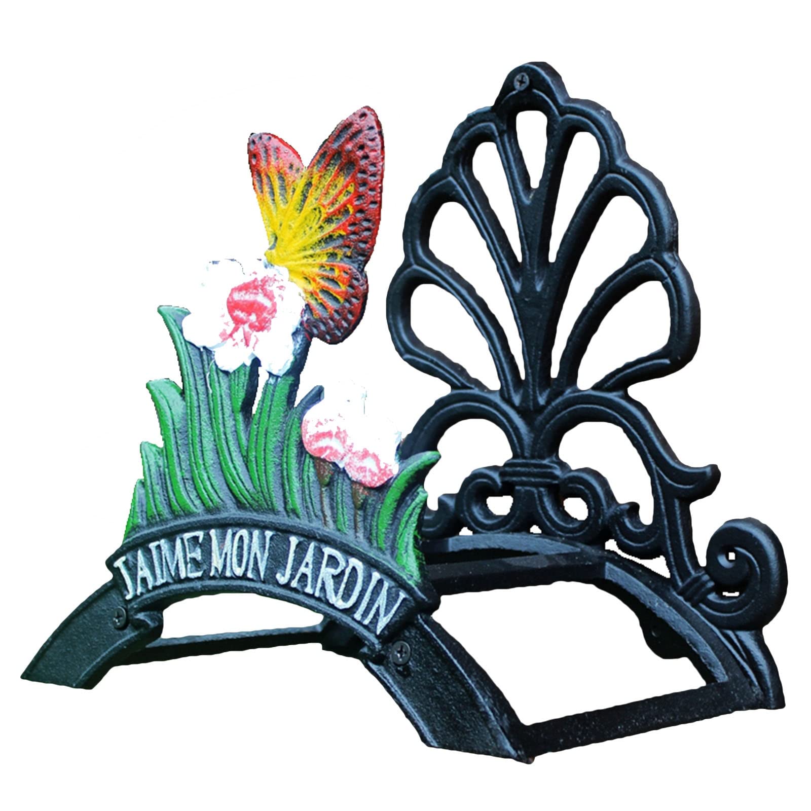Cast Iron Wall Mount Garden Hose Reel Holder - Outdoor Water Pipe Organizer for Yard, Backyard & Garage - Butterfly Design (Perfect for Lawn Care, Car Washing & Gardening)