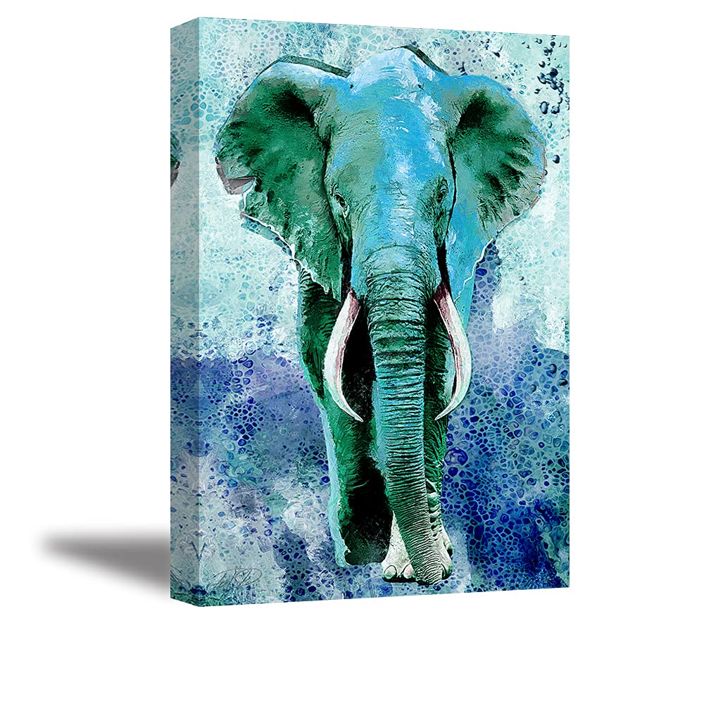 Waterproof Elephant Wall Art for Bedroom, Turquoise Paintings for Living Room, Original Teal Decor for Bathroom, Wood Framed 24x36 - Perfect for Home, Office, and Spa Decor