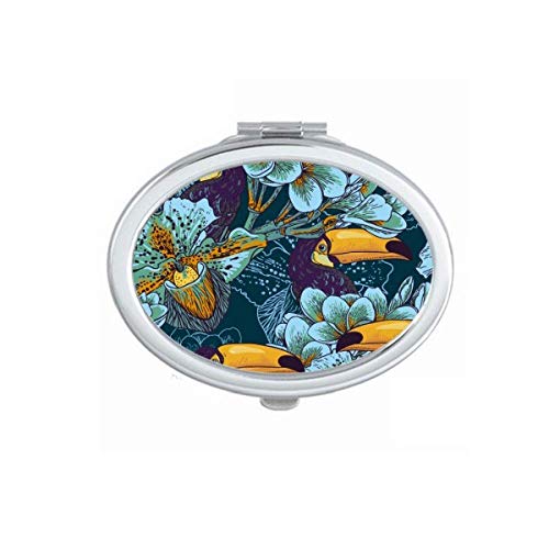 DIYthinker Orchid Bird Square Continuous Pattern Animal Mirror - Portable Foldable Double-Sided Makeup Mirror with Stand (Hand Mirror & Glasses Case) - Perfect for Travel, Home Vanity & Gift Giving