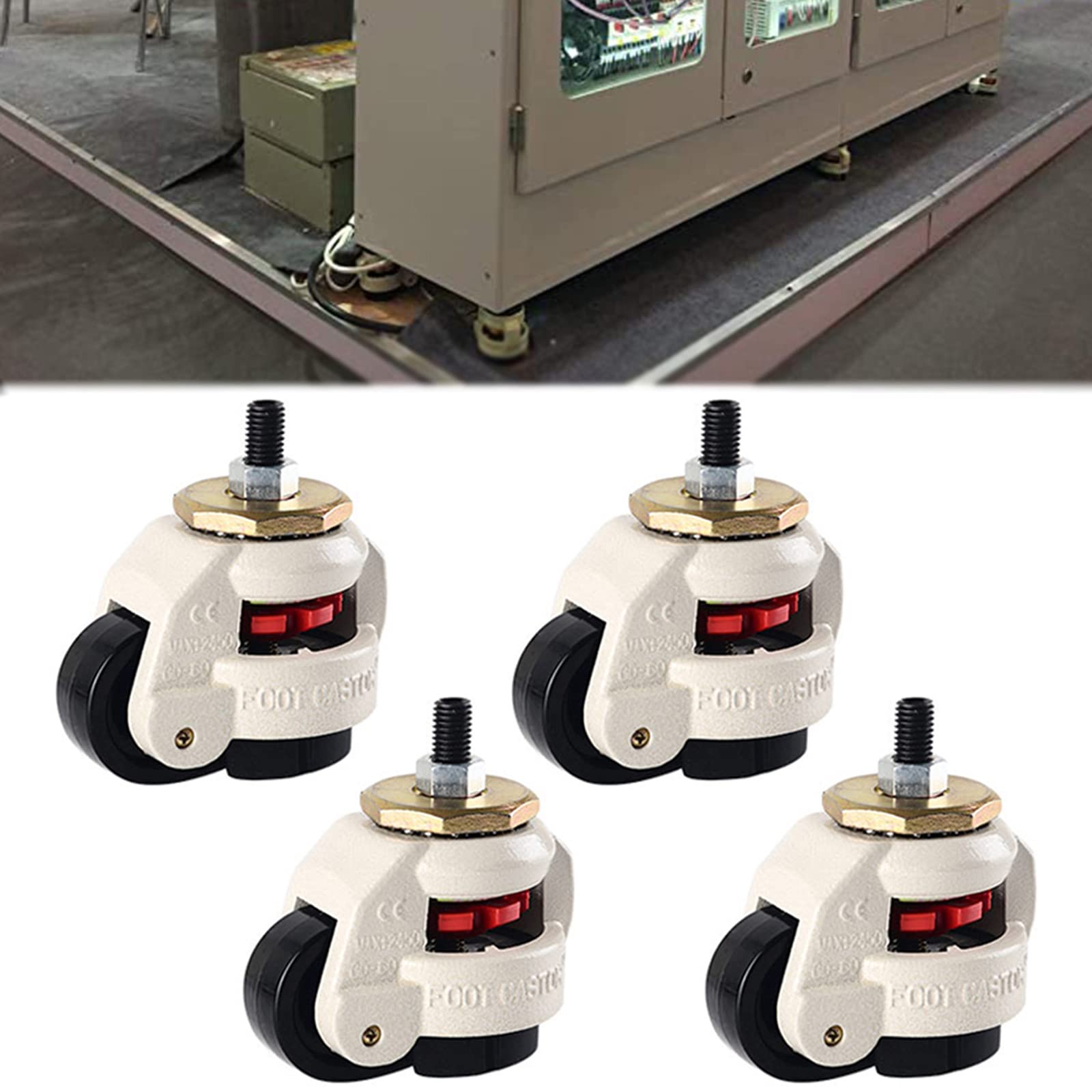 YCO LJ Retractable Leveling Casters Set of 4 - 360° Swivel Heavy Duty Casters for Workbench, Machinery, Furniture & Industrial Equipment | Perfect for Workshops, Garages & Warehouse Shelves