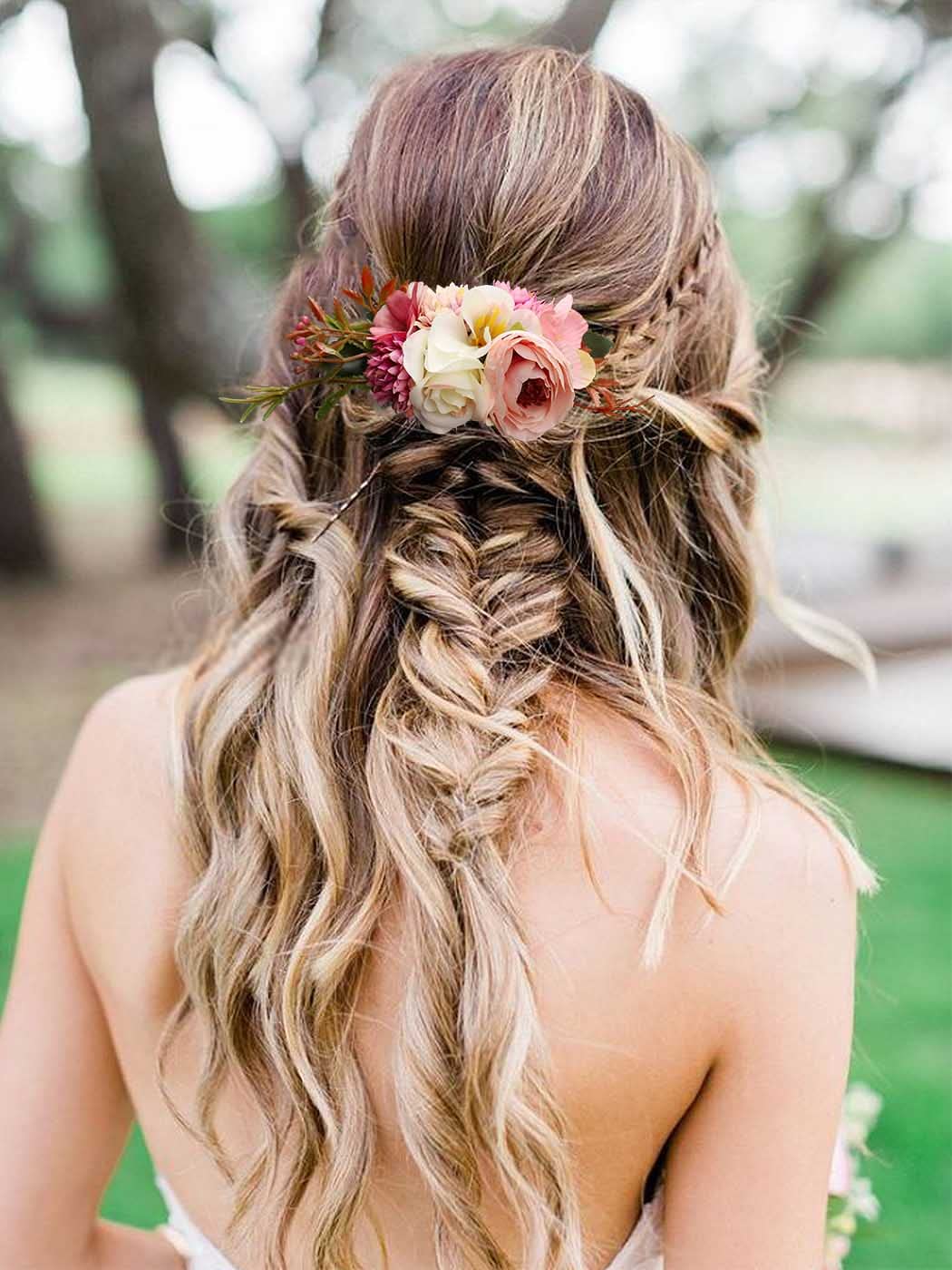 Elegant White Floral Bridal Hair Comb with Rose & Leaf Design - Wedding Hair Accessories for Women & Girls (Pink) | Perfect for Bridal Showers, Weddings & Special Occasions