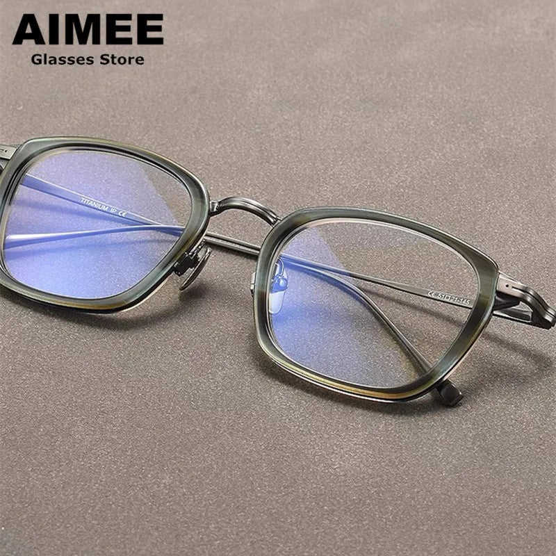 Stylish Aimee Unisex Full Rim Big Square Titanium Acetate Eyeglasses 94224 - Trendy Lightweight Frames for Work, Reading & Fashion