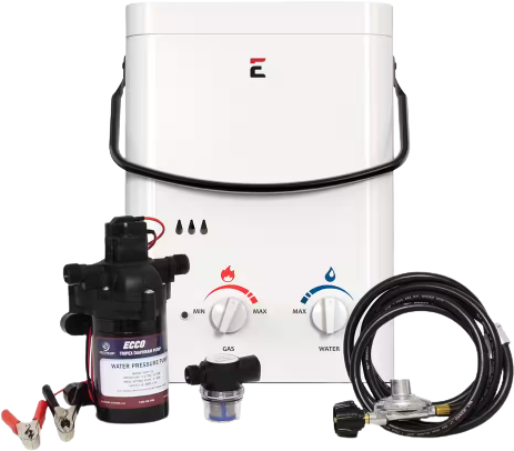Eccotemp L5 1.5 GPM Portable Outdoor Propane Tankless Water Heater with EccoFlo Pump & Strainer - Ideal for Camping, RV Trips, and Off-Grid Living