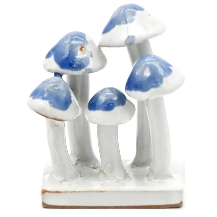 Blue & White Porcelain Mushroom Cluster - Handcrafted Ceramic Decor for Home, Office & Garden - Perfect for Boho, Farmhouse & Zen Style Decorations