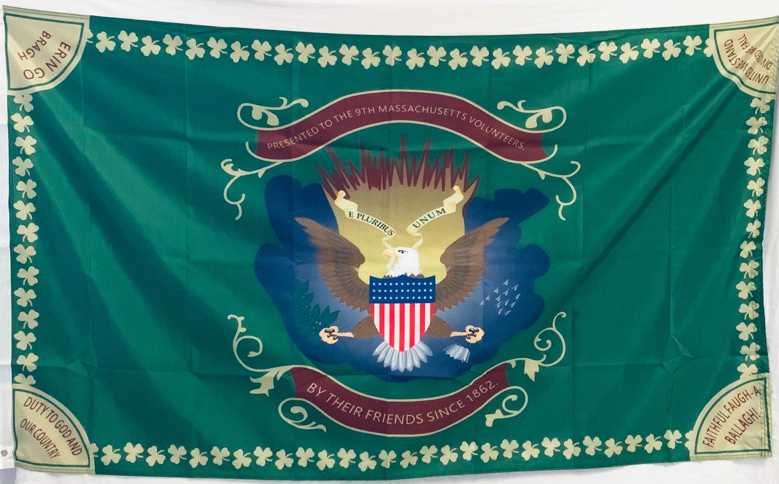9th Massachusetts Volunteer Infantry 3x5 Foot Flag - Rough Tex 100D Polyester - Durable Irish American Civil War Banner for Historical Reenactments & Patriotic Displays