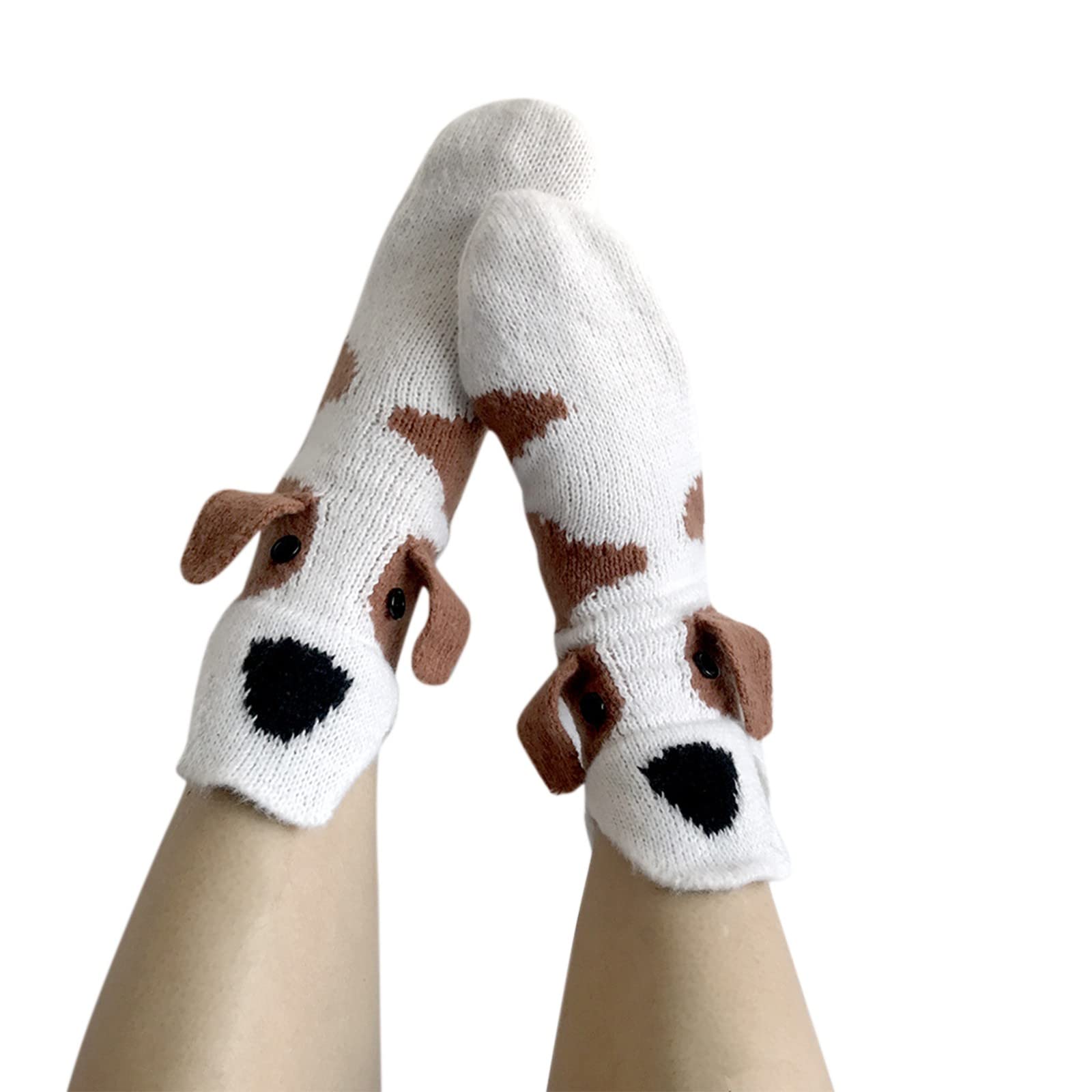 **Cartoon Scallop Winter Socks for Women - Warm Striped Crew Socks, Bulk Pack (6 Pairs) - Perfect for Cold Weather, Gifts, and Casual Wear**