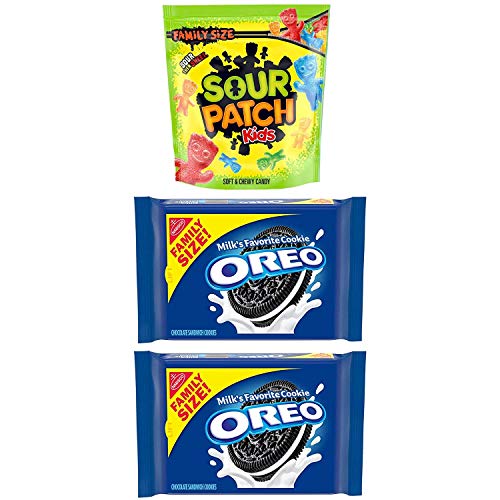 OREO Original Chocolate Sandwich Cookies & SOUR PATCH KIDS Sweet & Sour Candy Variety Pack - Family Size (3 Packs) - Perfect for Parties, Movie Nights & Lunchbox Treats