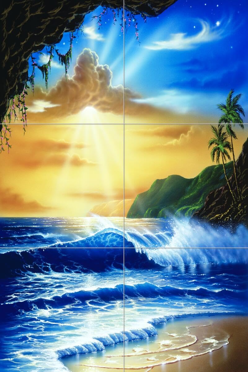 Ceramic Backsplash Tile Mural - Beach Scene with Seaside & Ocean Waves - Waterproof Kitchen Backsplash, Bathroom & Shower Wall Decor - Ocean Paradise by Jeff Wilkie - Perfect for Coastal, Nautical & Beach House Themes