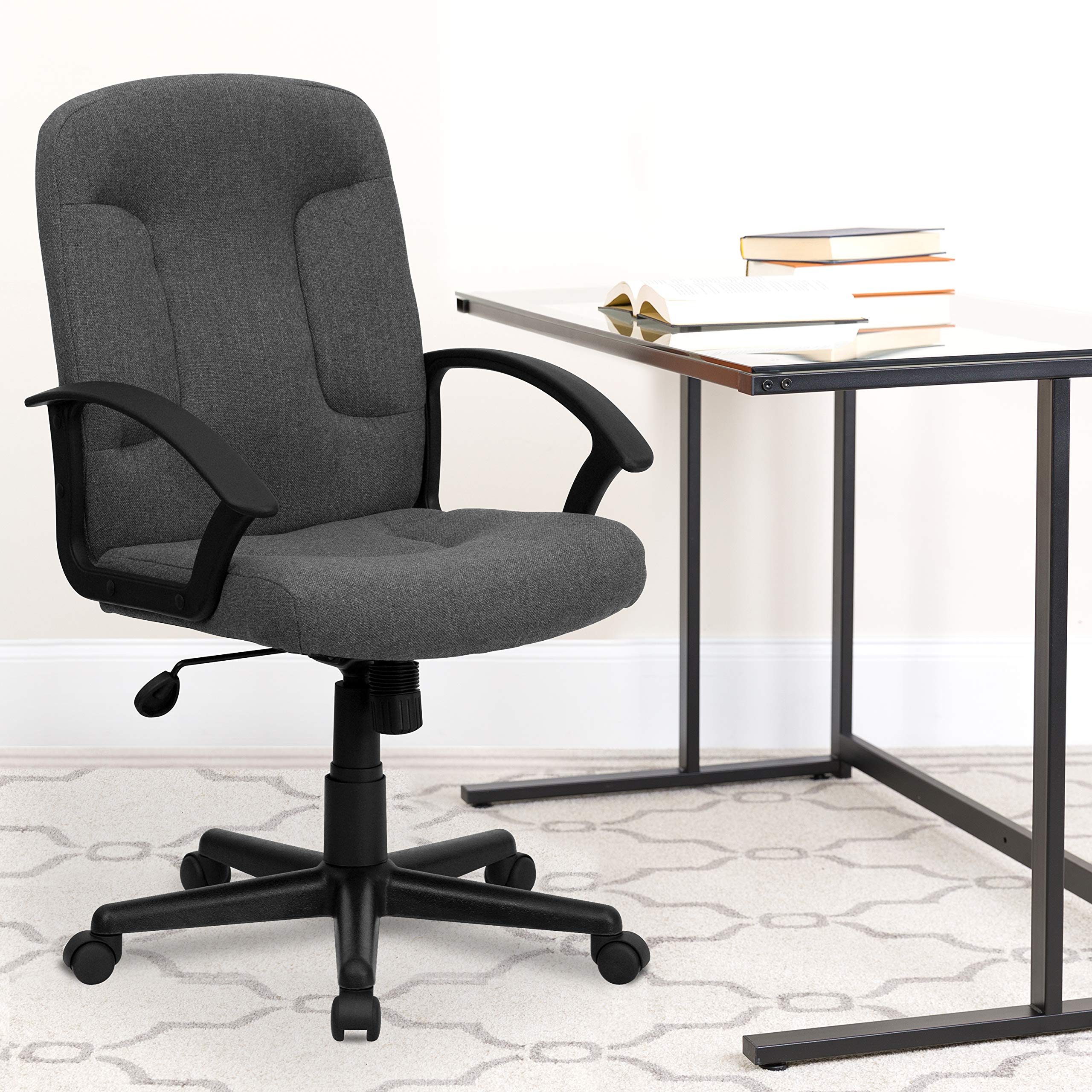 Flash Furniture Garver Mid-Back Gray Fabric Executive Swivel Office Chair with Nylon Arms - Ergonomic Desk Chair for Home Office & Business Use - Comfortable Computer Chair for Long Work Hours