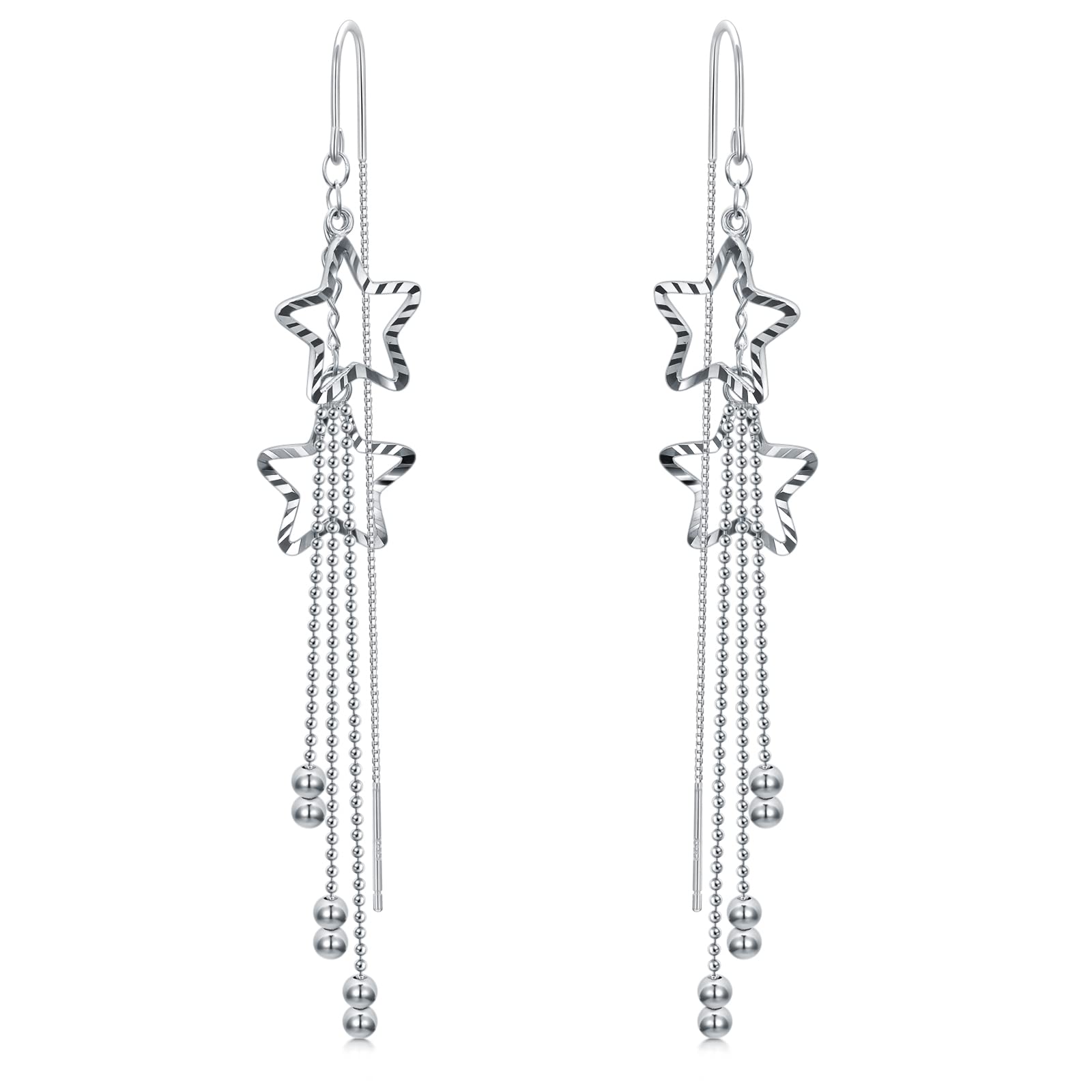 Hypoallergenic Sterling Silver Star Tassel Chain Earrings for Women - Long Dangling Threader Earrings - Perfect Gift for Teens & Girls - Ideal for Parties, Date Nights & Everyday Wear