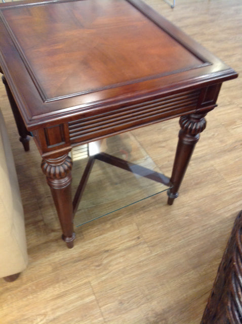 Modern Dark Wood & Glass End Table - Stylish Nightstand for Bedroom, Living Room, or Office - Perfect for Lamps, Books & Decor