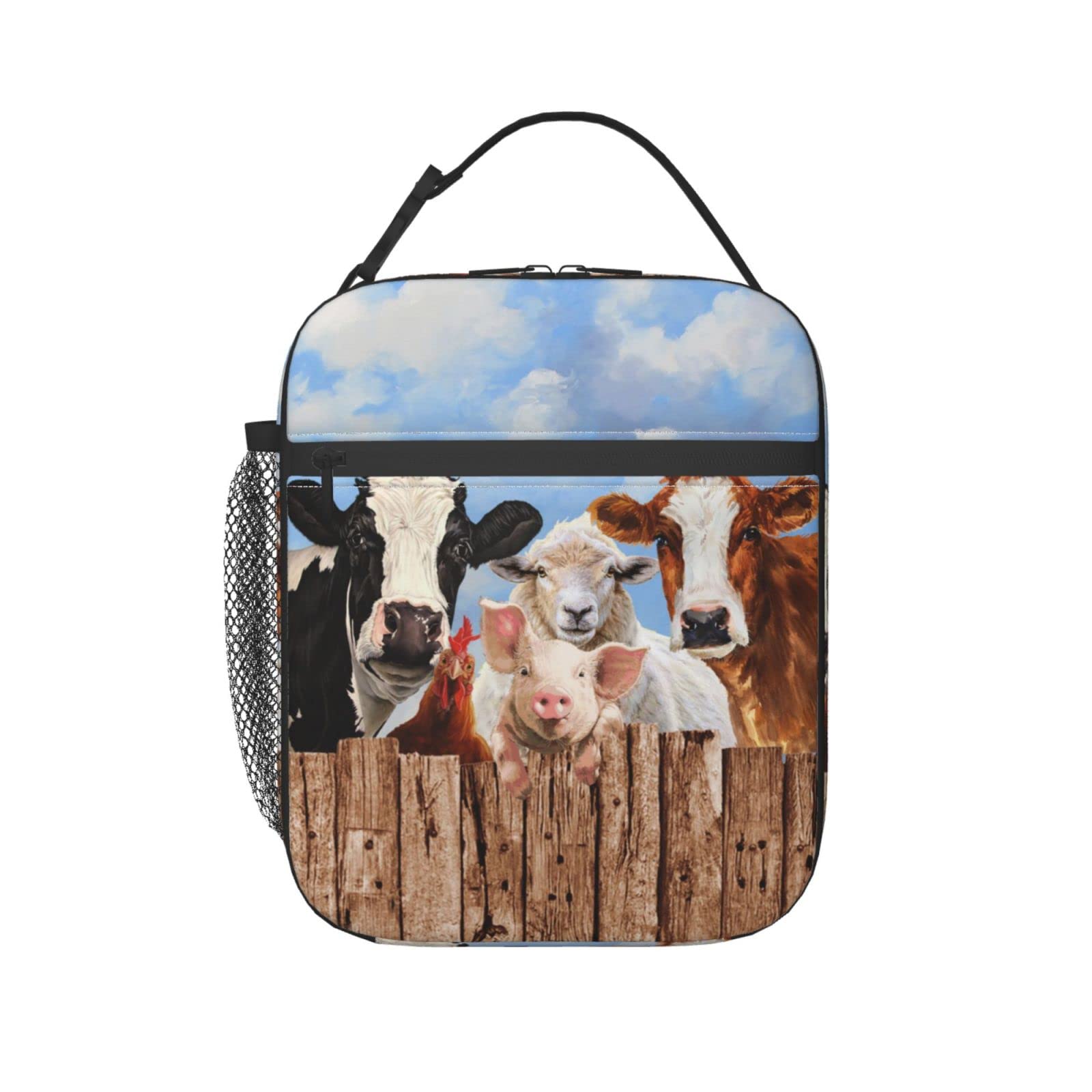 Insulated Farm Animal Lunch Bag - Reusable Cow Print Lunch Box for Women, Men, Girls & Boys - Large Capacity Detachable Handle Meal Tote - Perfect for School, Work, Picnics & Outdoor Activities