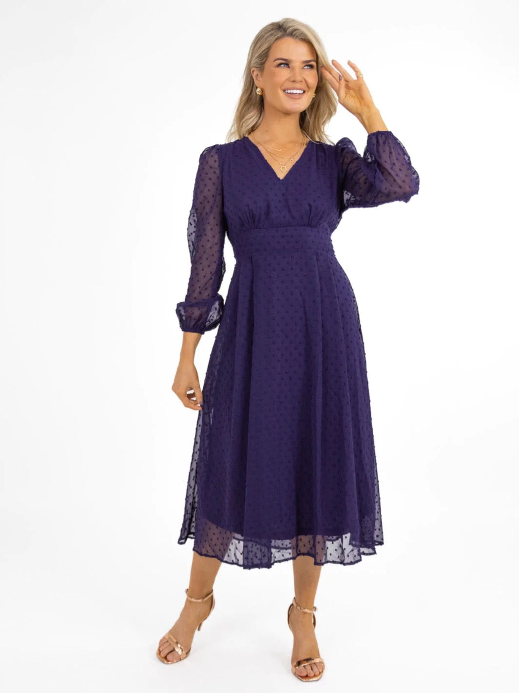 Elegant AUDREY MIDI DRESS in Purple - Perfect for Weddings, Parties & Special Occasions
