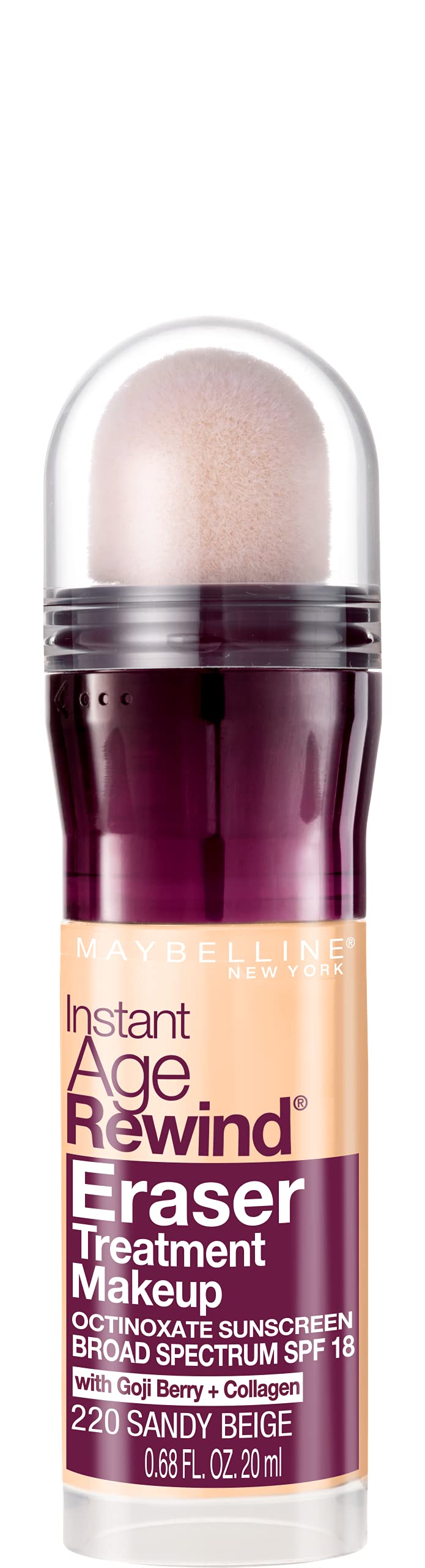 Maybelline Instant Age Rewind Eraser Treatment Makeup with SPF 18 | Anti-Aging Concealer with Goji Berry & Collagen | Sandy Beige | 1 Count | Perfect for Dark Circles, Wrinkles & Everyday Makeup Routine