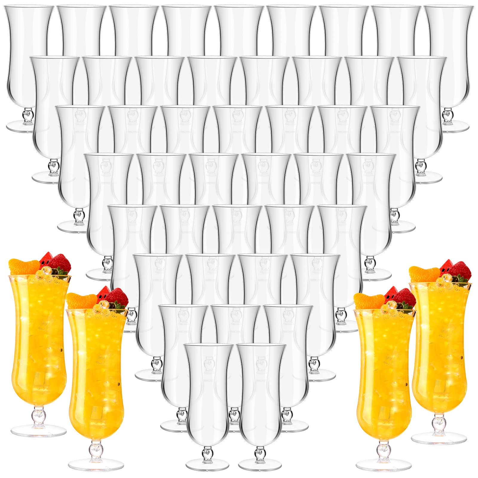 48 Pack 15 oz Hurricane Glasses - Shatterproof Plastic Pina Colada Cocktail Cups, Reusable Clear Tulip Drinking Glasses for Beer, Wine, Juice & Water - Perfect for Parties, Bars, Restaurants & Home Entertaining