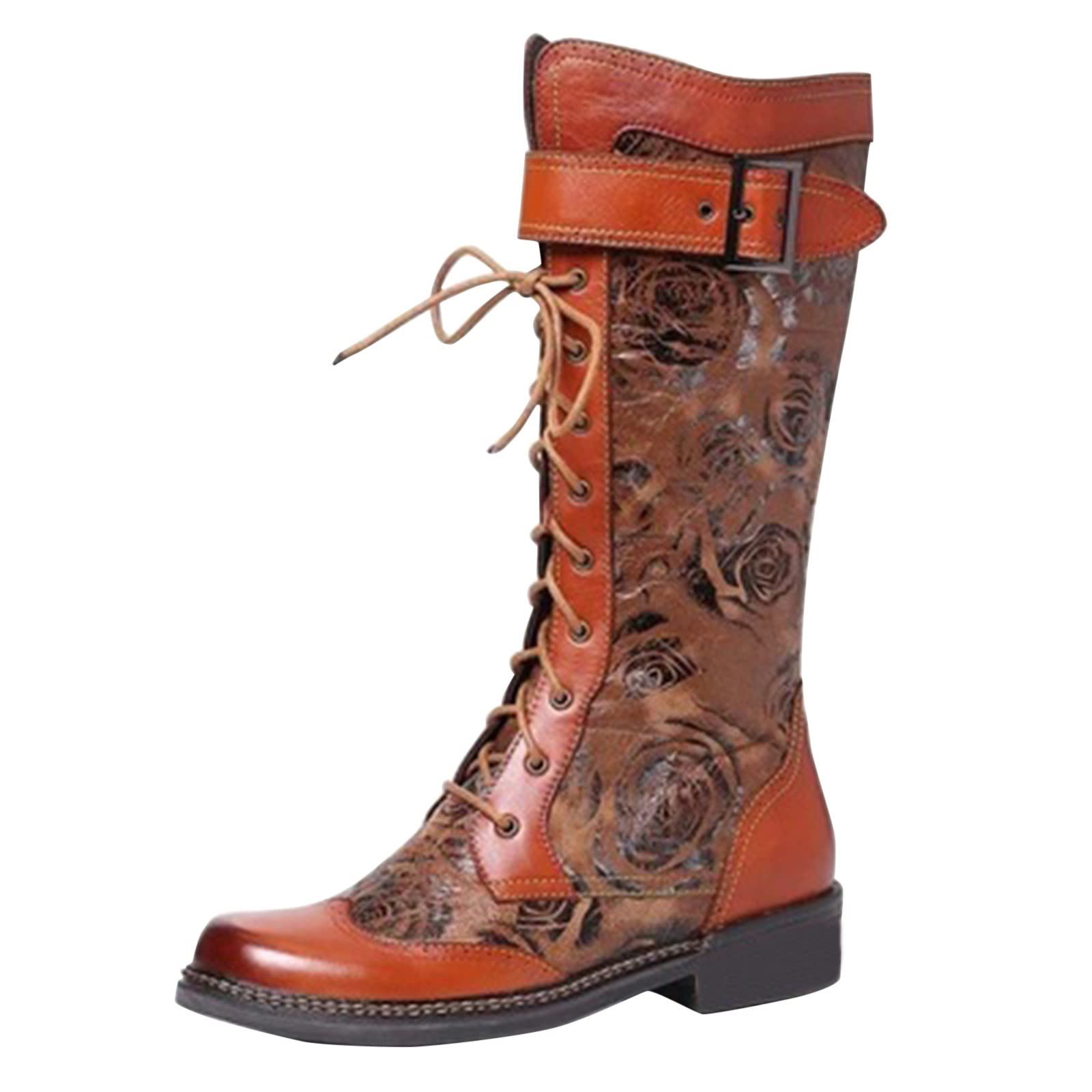 Stylish Women's Chunky Combat Boots with Zipper - Retro High Heel Boots for Women, Breathable & Fashionable Brown Heeled Boots | Perfect for Casual Outfits, Night Out & Streetwear Fashion