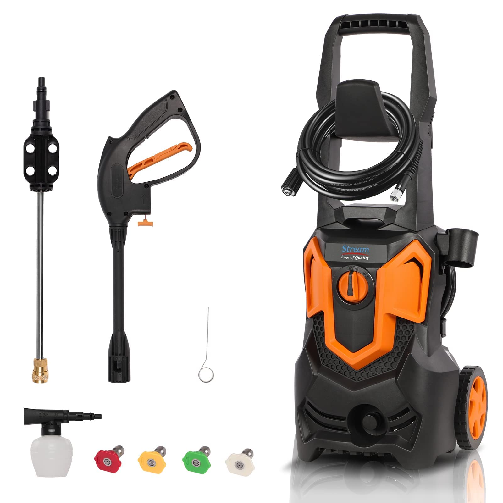 3000PSI 1.8GPM Electric Pressure Washer - High Power Cleaner with Spray Gun, 4 Nozzle Tips & Soap Nozzle - Perfect for Cars, Driveways, Patios, Fences & Yard Cleaning