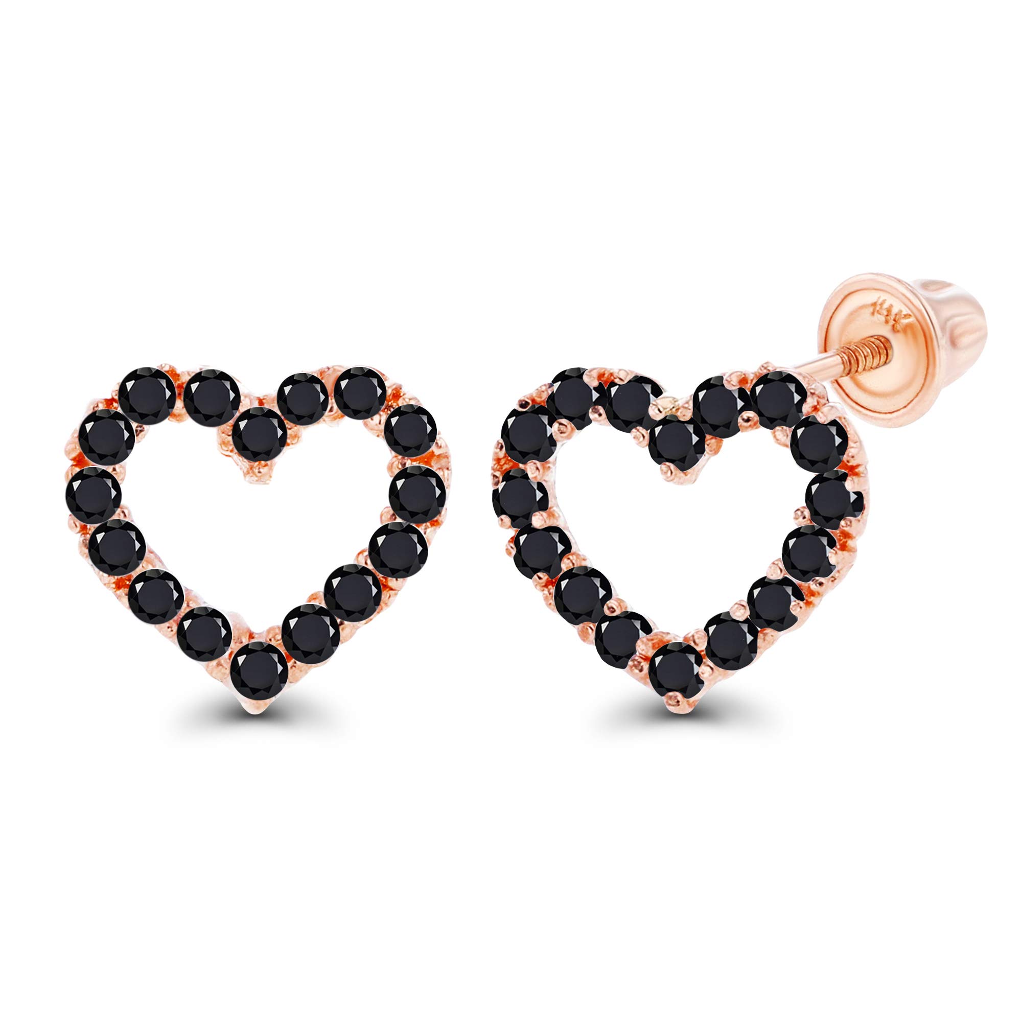 14K Solid Gold 7mm Open Heart Stud Earrings with Natural Birthstone | Screw Back Closure | Women's Dainty Jewelry for Everyday Wear & Special Occasions