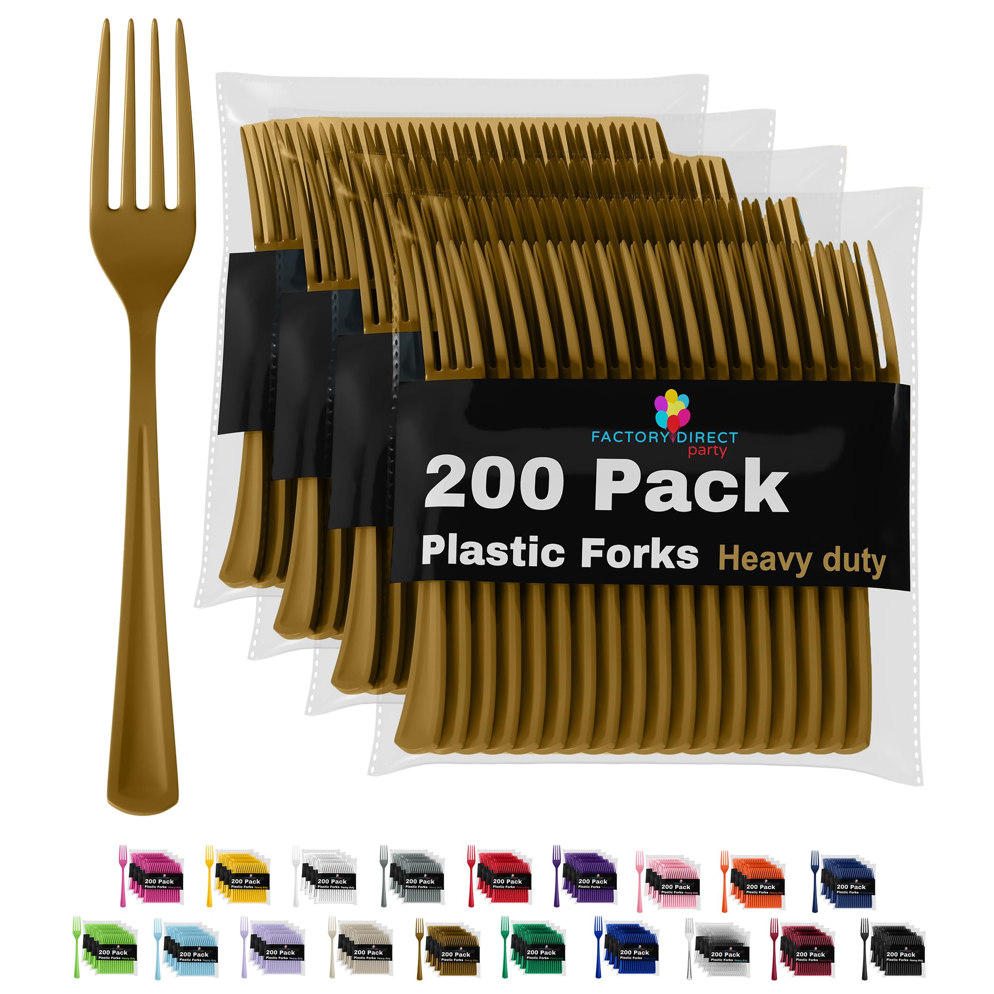 200-Pack Gold Plastic Forks - Heavy Duty Disposable Cutlery Set for Parties, Weddings, BBQs & Events - Elegant Flatware & Tableware Supplies